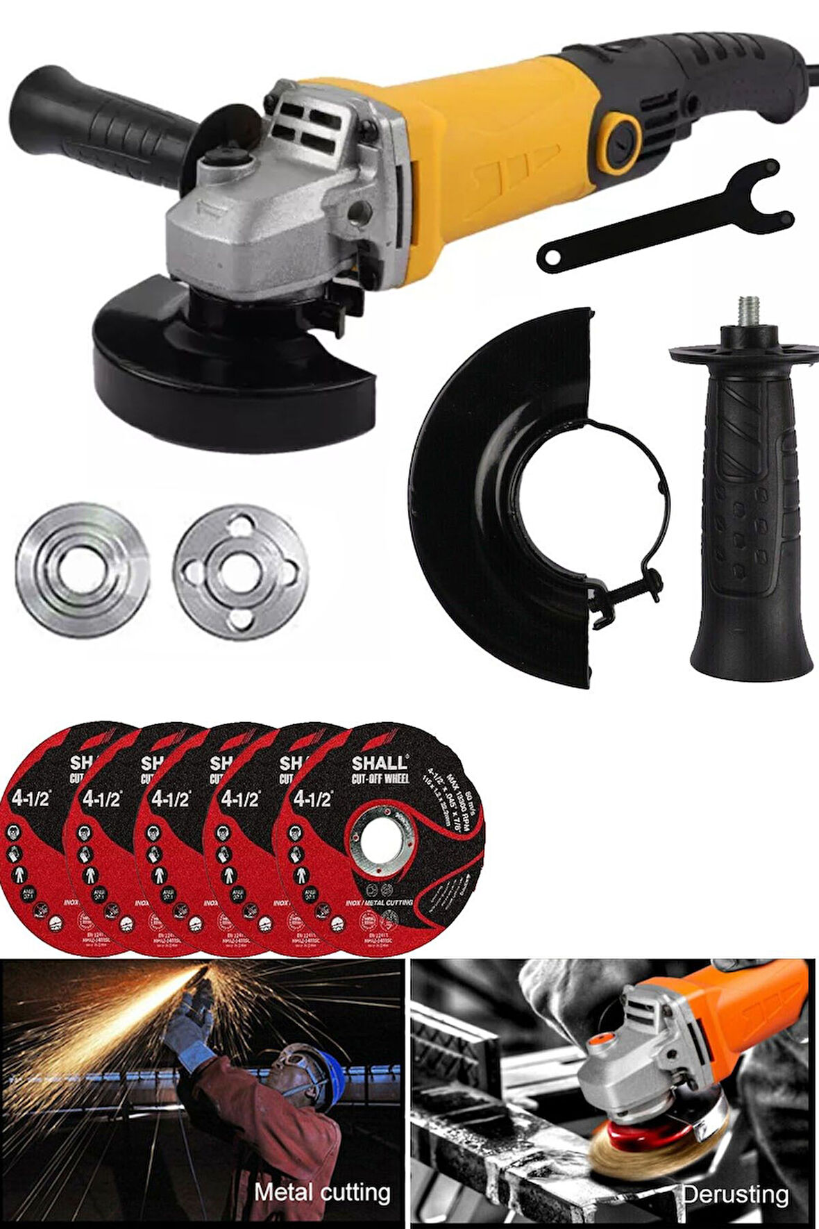 Alman Teknoloji Bakır Sargılı 5000 W 115 Mm Devir Ayarlı Spiral Avuç Içi Kesme Ve Taşlama Makinası