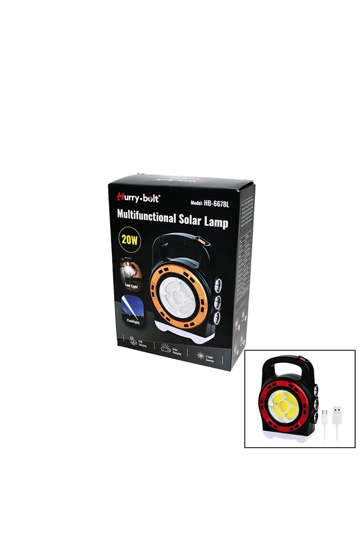 3IN1 20W SOLAR - USB ŞARJLI EL FENERİ - POWERBANK EL ÇANTASI MODELİ (4434)