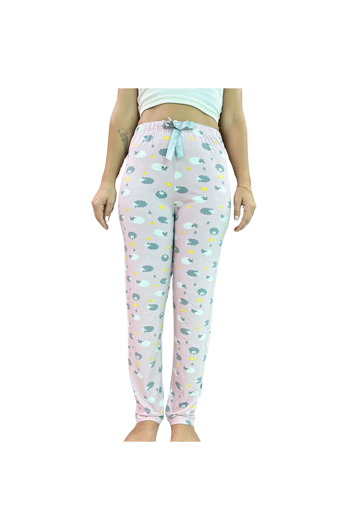 Beli Lastikli Kurdeleli Desenli Kadın Pijama Altı