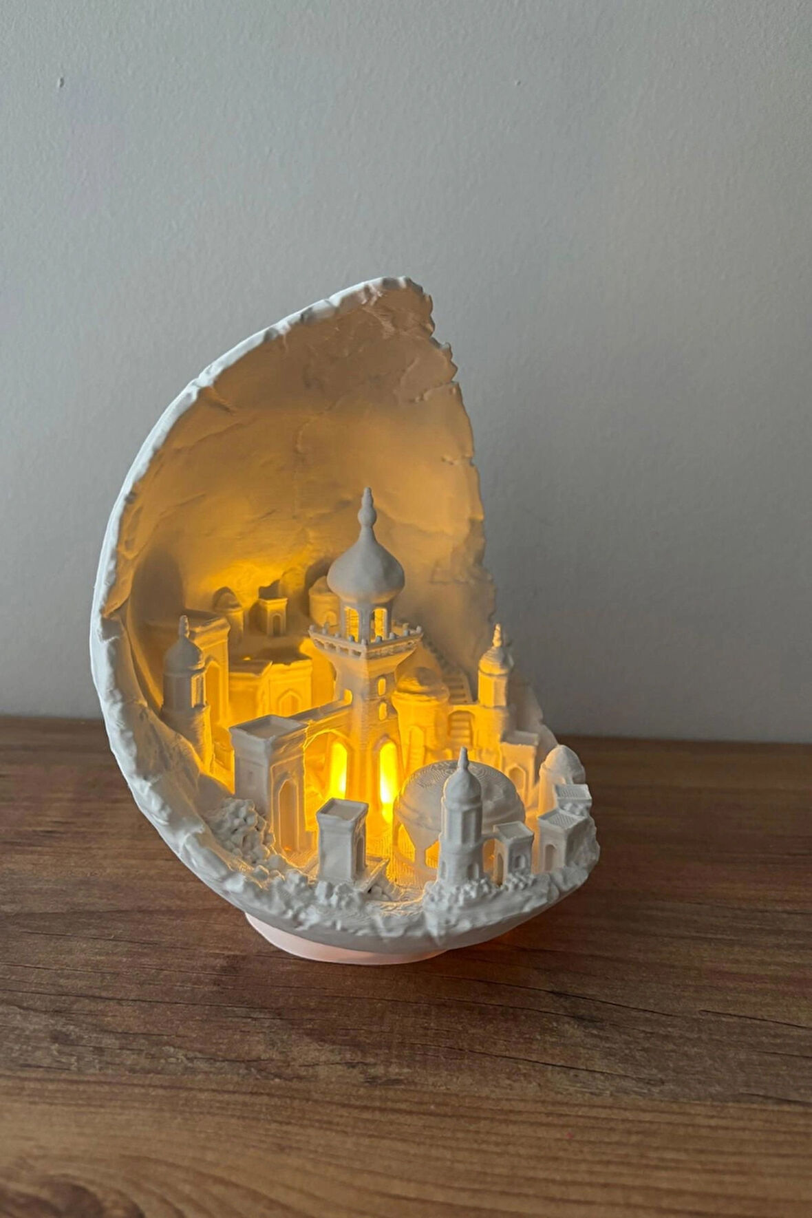 Şehri Led Mumlu Dekoratif Obje Diorama Beyaz Ay Şehri Dekor Balkon, Kitaplık, Dresuar Aksesuarı