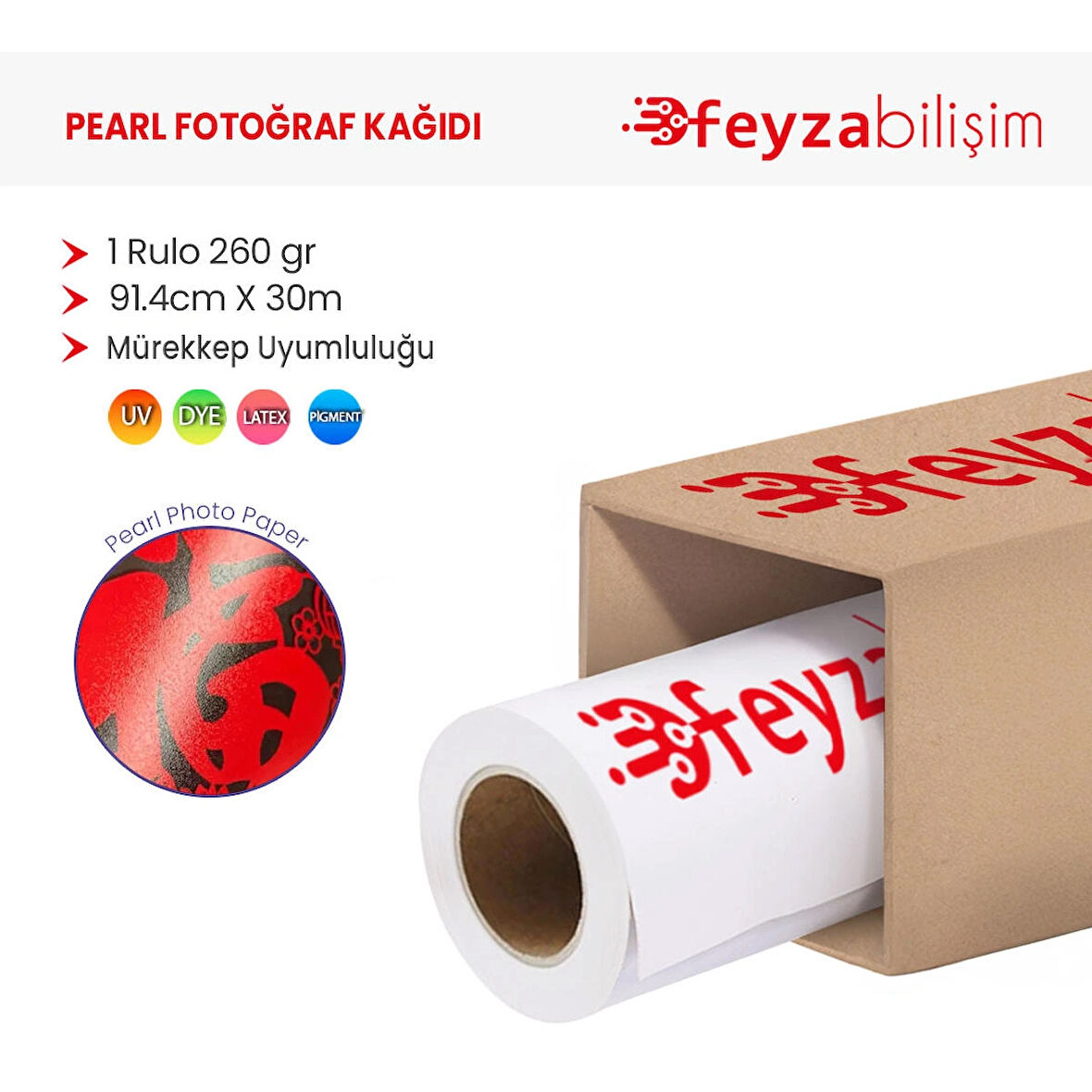 Feyza Bilişim® Microporous (Satin) Yarı Mat Fotoğraf Kağıdı Waterprof 260gr 91.4cm x30mt (1 Rulo)
