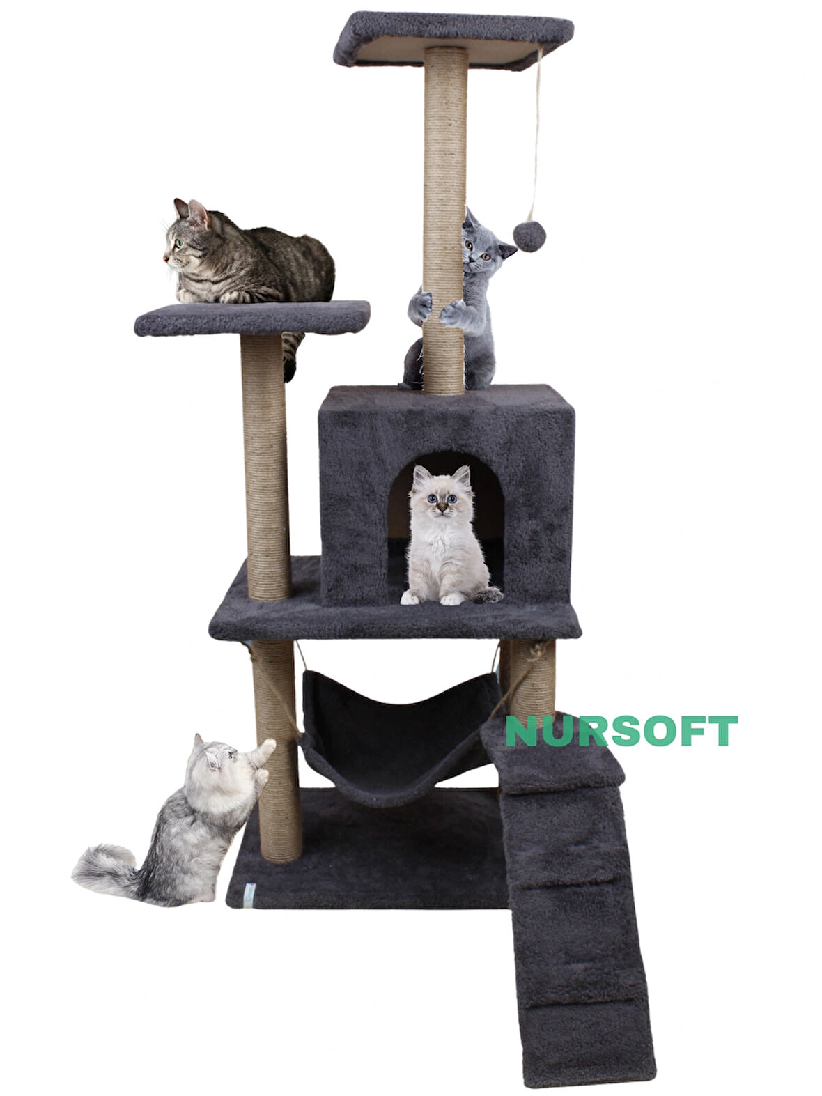 B-07 Hamaklı Yuvalı Lüx Kedi Tırmalama Evi Antrasit