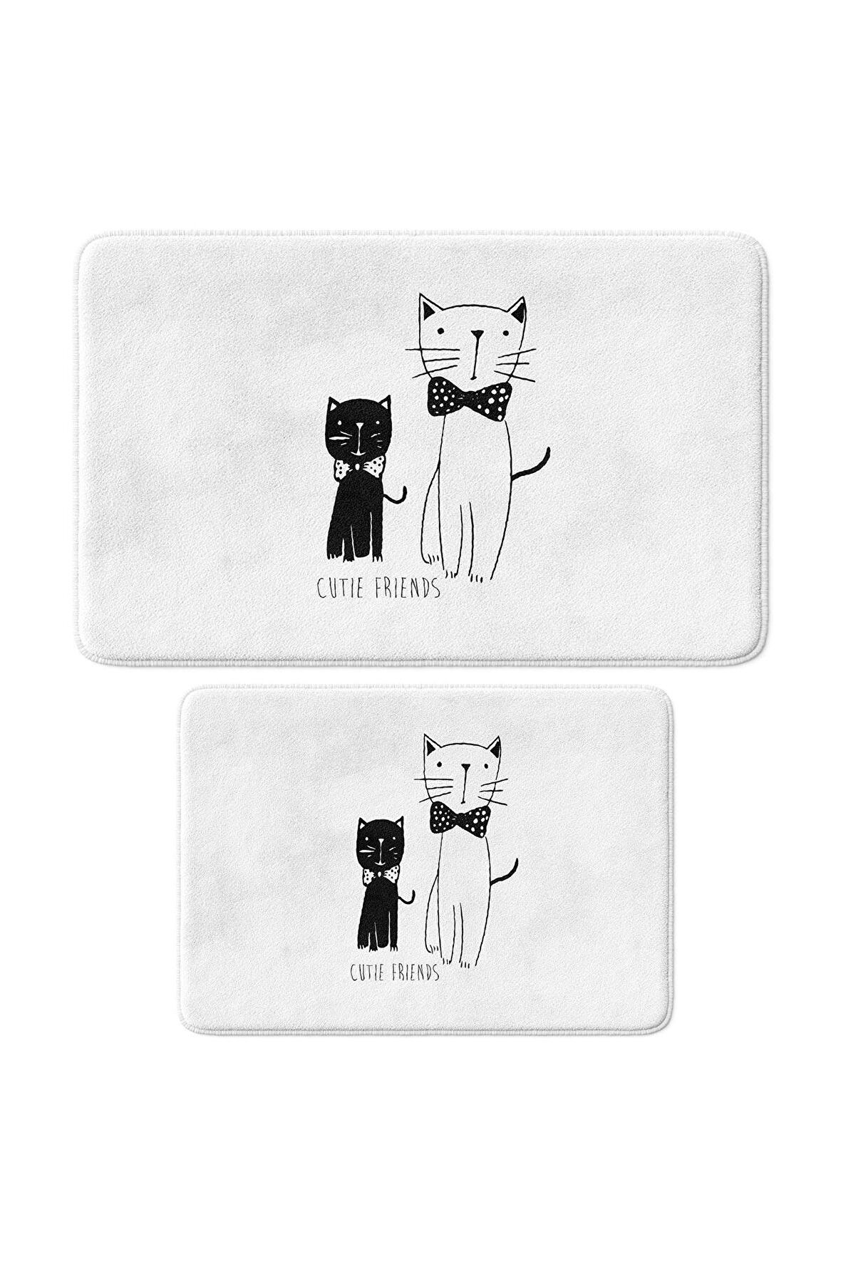 Sevimli Tasarımlı Mikrofiber 2'li Takım Banyo Paspası, Kaymaz Taban, Makinede Yıkanabilir (40x60_50x80)