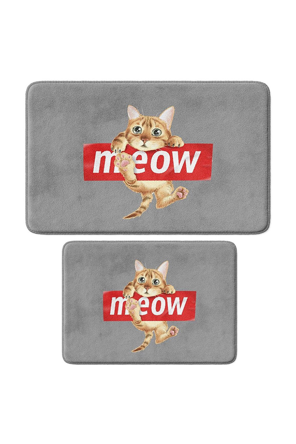 Sevimli Tasarımlı Mikrofiber 2'li Takım Banyo Paspası, Kaymaz Taban, Makinede Yıkanabilir (40x60_50x80)