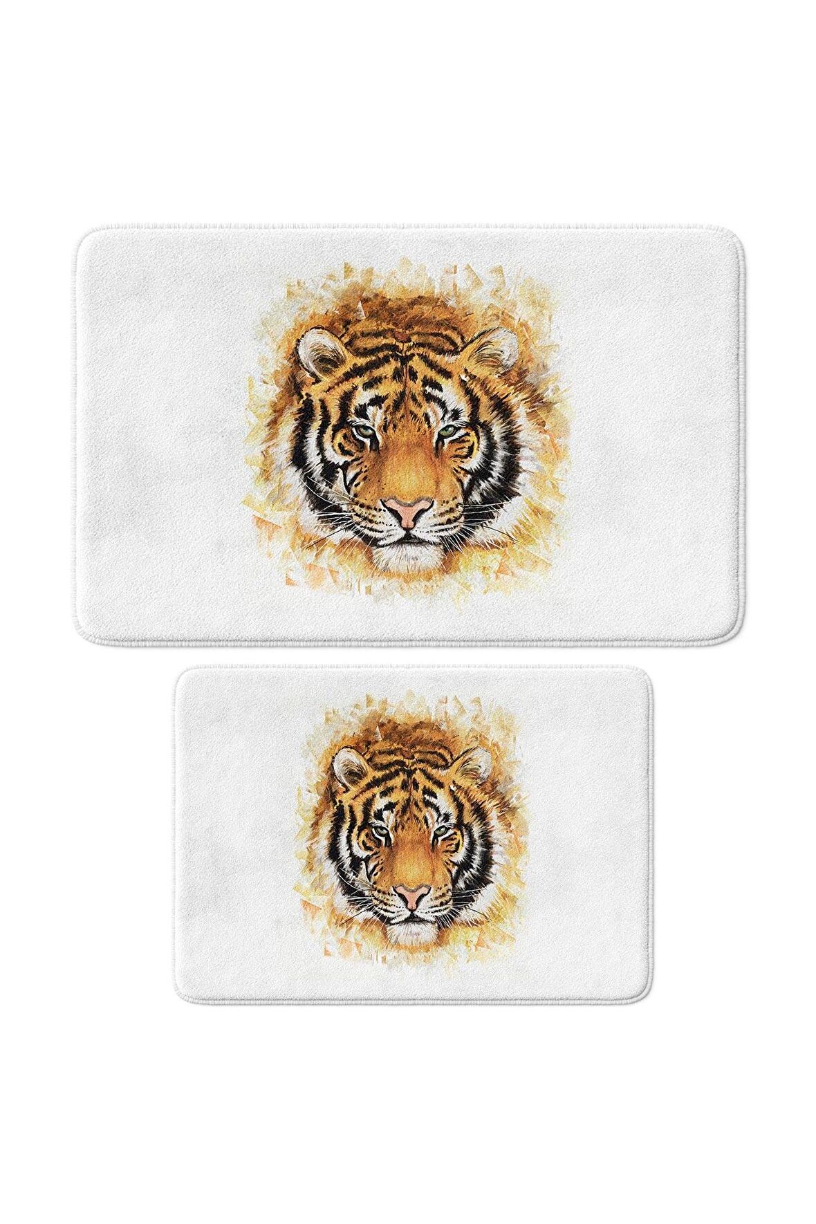 Sevimli Tasarımlı Mikrofiber 2'li Takım Banyo Paspası, Kaymaz Taban, Makinede Yıkanabilir (40x60_50x80)