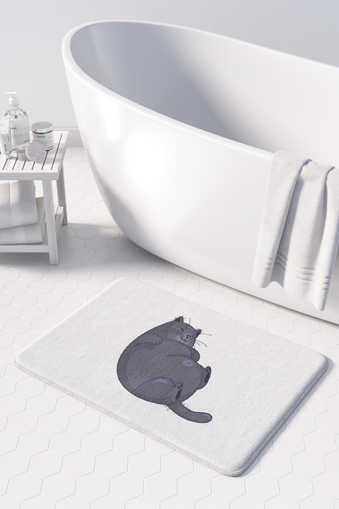 Sevimli Tasarımlı Mikrofiber Banyo Paspası, Kaymaz Taban, Makinede Yıkanabilir (50x80)
