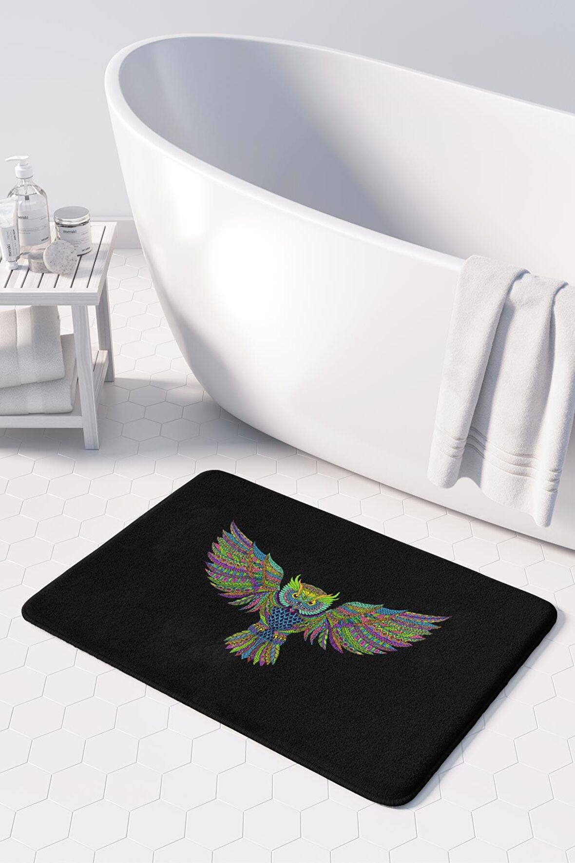 Sevimli Tasarımlı Mikrofiber Banyo Paspası, Kaymaz Taban, Makinede Yıkanabilir (50x80)