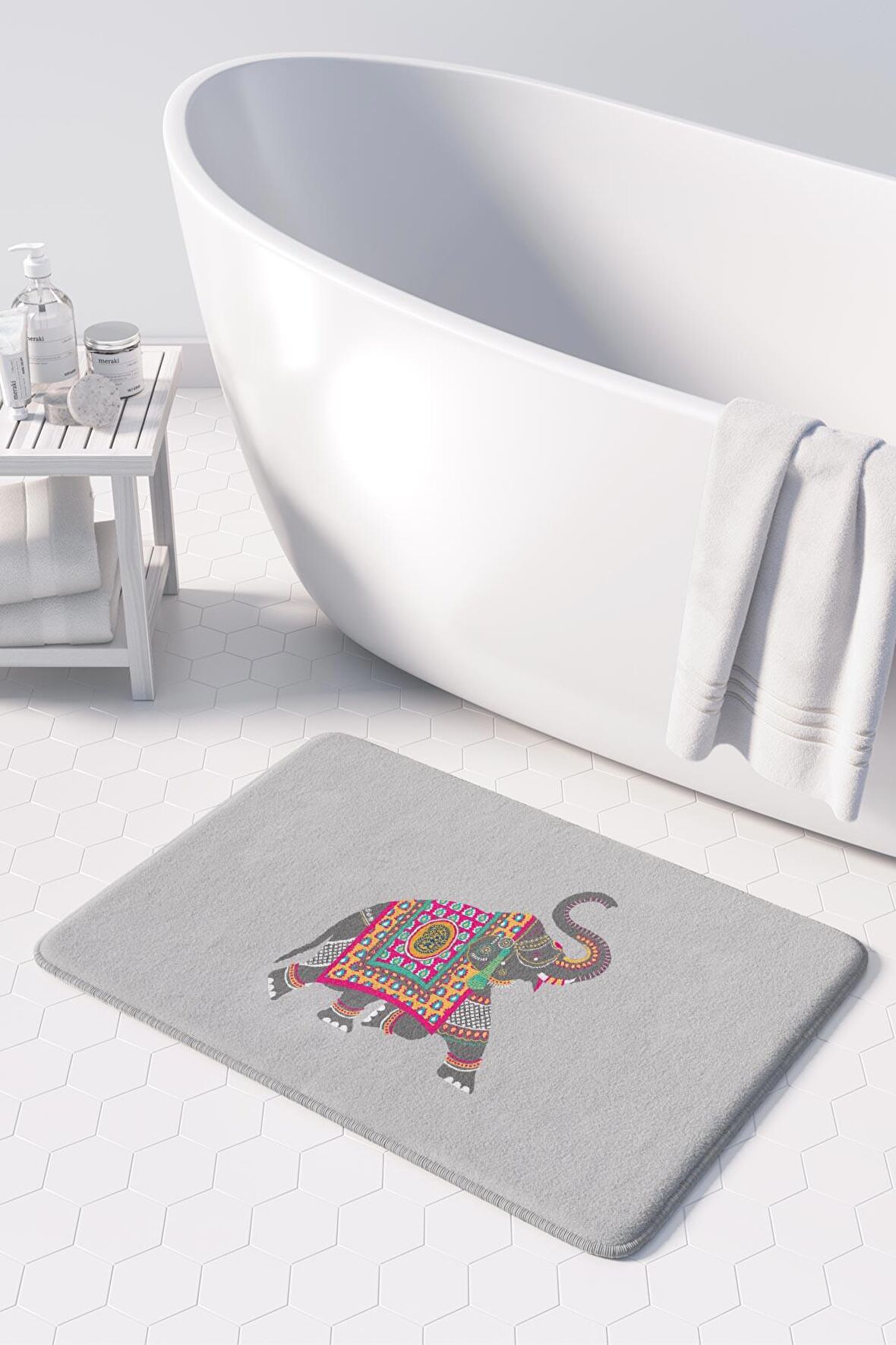 Sevimli Tasarımlı Mikrofiber Banyo Paspası, Kaymaz Taban, Makinede Yıkanabilir (50x80)