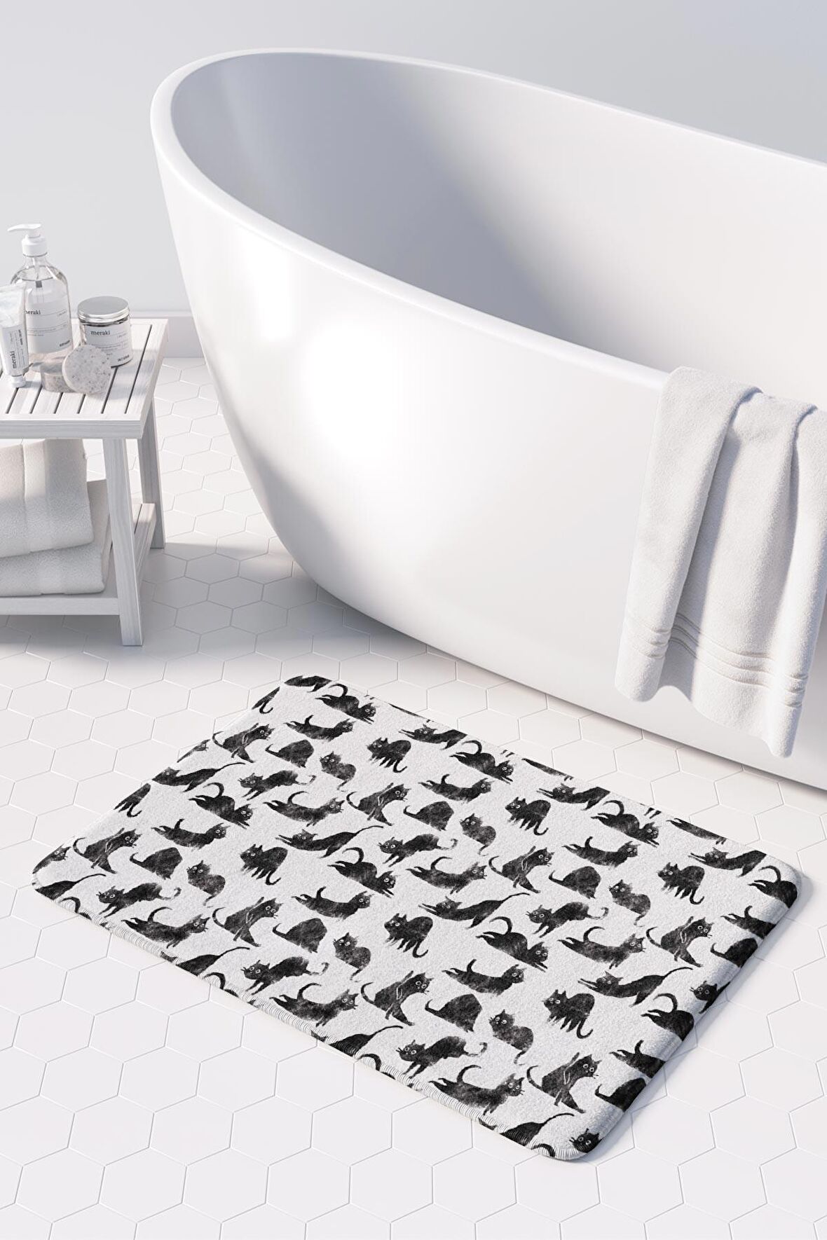 Sevimli Tasarımlı Mikrofiber Banyo Paspası, Kaymaz Taban, Makinede Yıkanabilir (50x80)