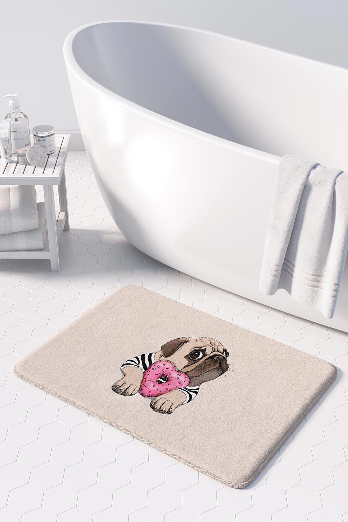 Sevimli Tasarımlı Mikrofiber Banyo Paspası, Kaymaz Taban, Makinede Yıkanabilir (50x80)