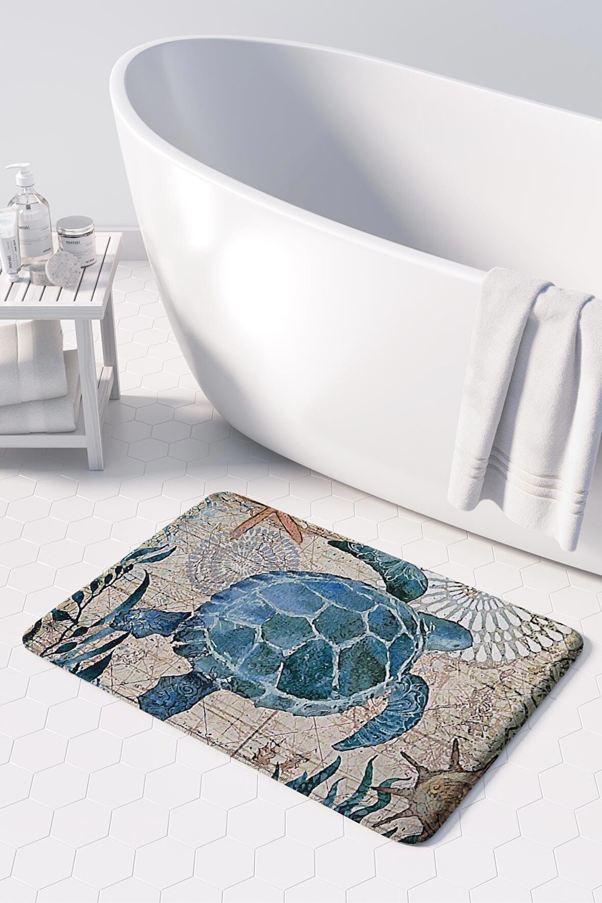 Sevimli Tasarımlı Mikrofiber Banyo Paspası, Kaymaz Taban, Makinede Yıkanabilir (50x80)