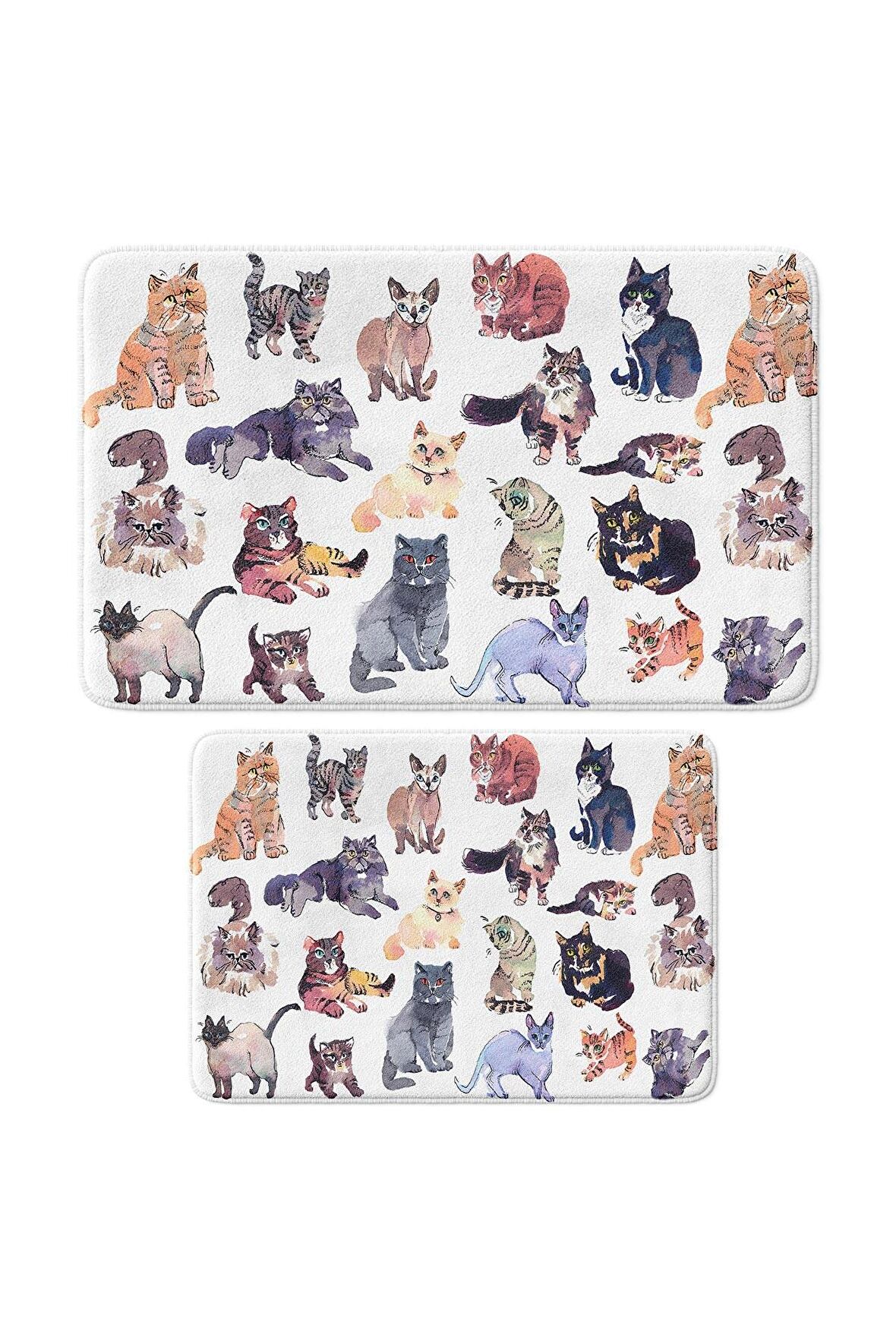 Sevimli Tasarımlı Mikrofiber 2'li Takım Banyo Paspası, Kaymaz Taban, Makinede Yıkanabilir (40x60_50x80)