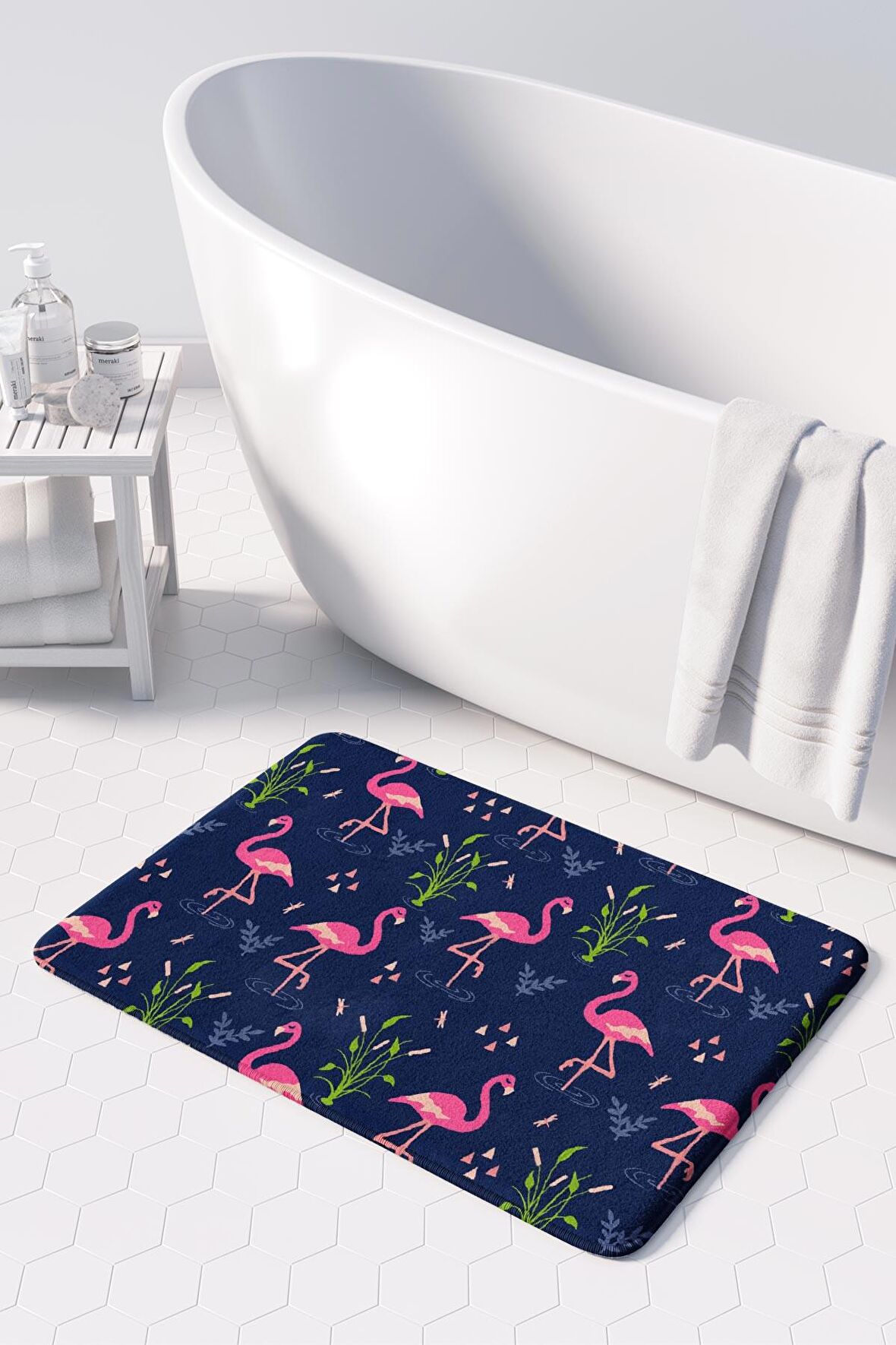 Sevimli Tasarımlı Mikrofiber Banyo Paspası, Kaymaz Taban, Makinede Yıkanabilir (50x80)