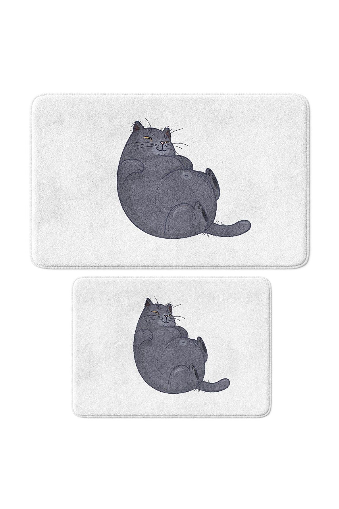 Sevimli Tasarımlı Mikrofiber 2'li Takım Banyo Paspası, Kaymaz Taban, Makinede Yıkanabilir (40x60_50x80)