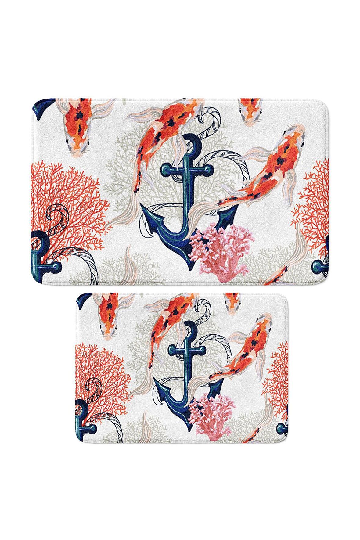 Monnhein 2'li Takım Banyo Paspası, Kaymaz Taban, Makinede Yıkanabilir, Banyo Halısı