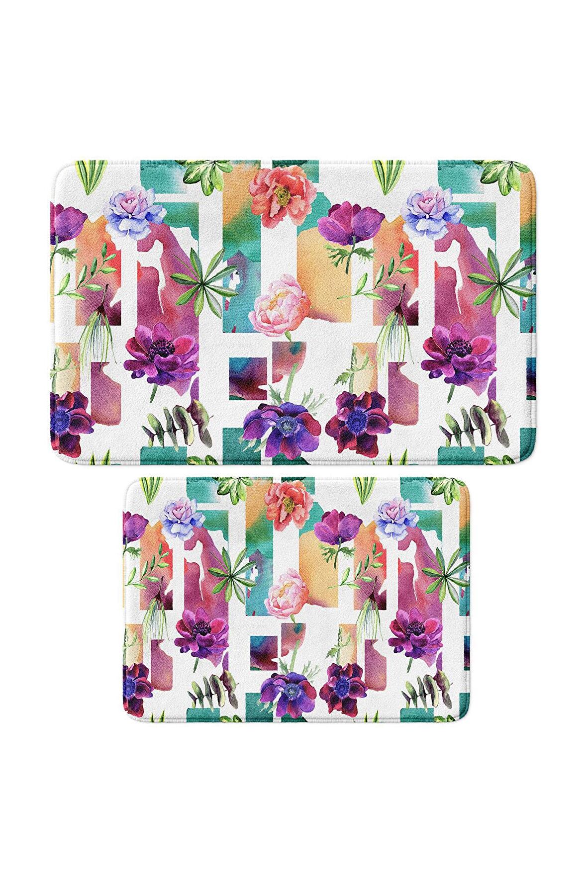 Monnhein 2'li Takım Banyo Paspası, Kaymaz Taban, Makinede Yıkanabilir, Banyo Halısı