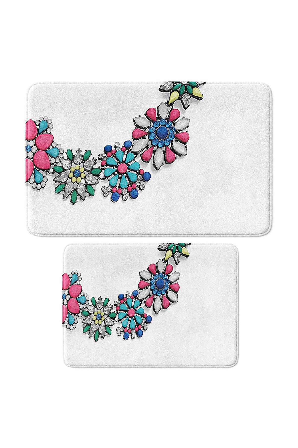 Monnhein 2'li Takım Banyo Paspası, Kaymaz Taban, Makinede Yıkanabilir, Banyo Halısı