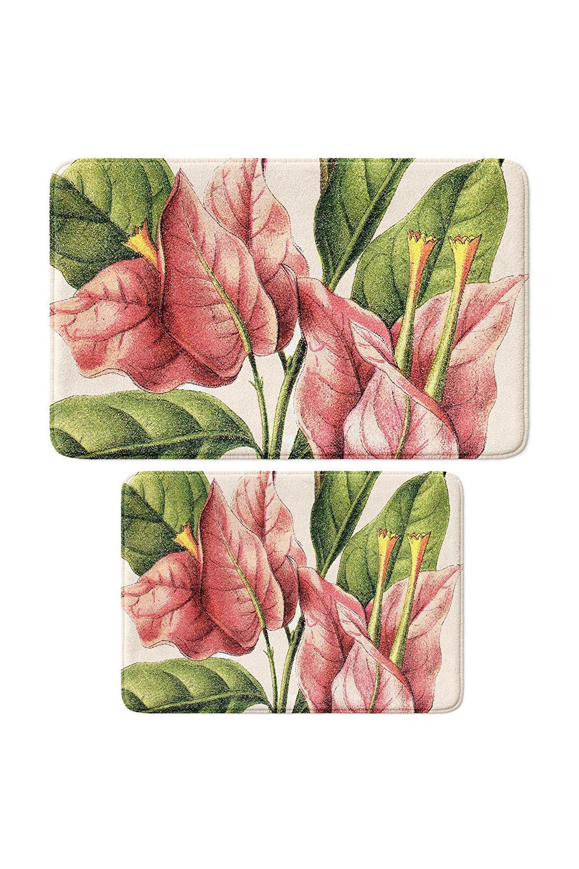 Monnhein 2'li Takım Banyo Paspası, Kaymaz Taban, Makinede Yıkanabilir, Banyo Halısı