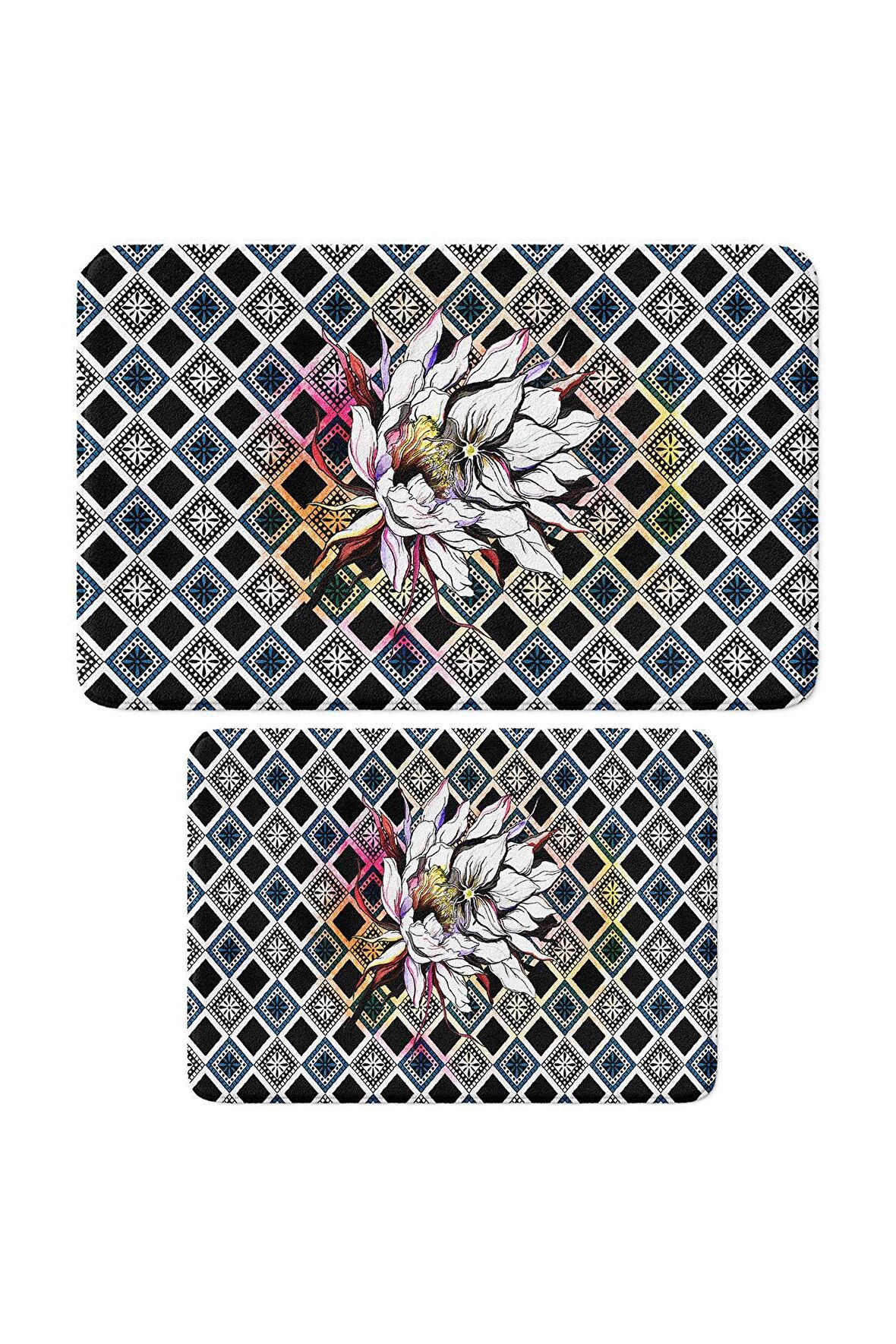 Monnhein 2'li Takım Banyo Paspası, Kaymaz Taban, Makinede Yıkanabilir, Banyo Halısı