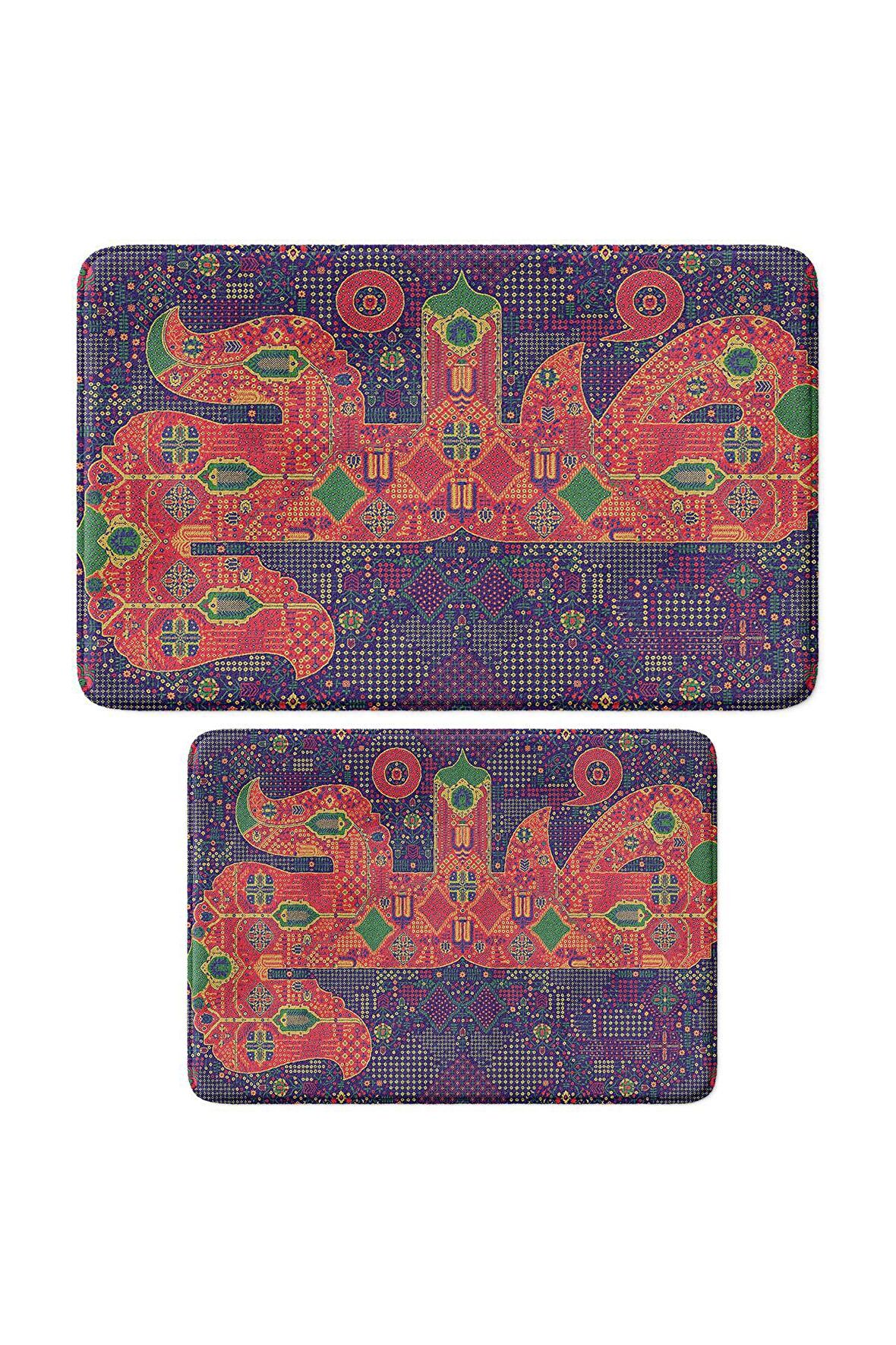 Monnhein 2'li Takım Banyo Paspası, Kaymaz Taban, Makinede Yıkanabilir, Banyo Halısı