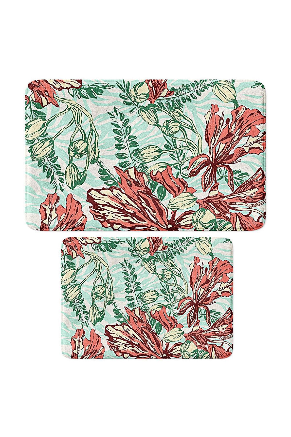 Monnhein 2'li Takım Banyo Paspası, Kaymaz Taban, Makinede Yıkanabilir, Banyo Halısı