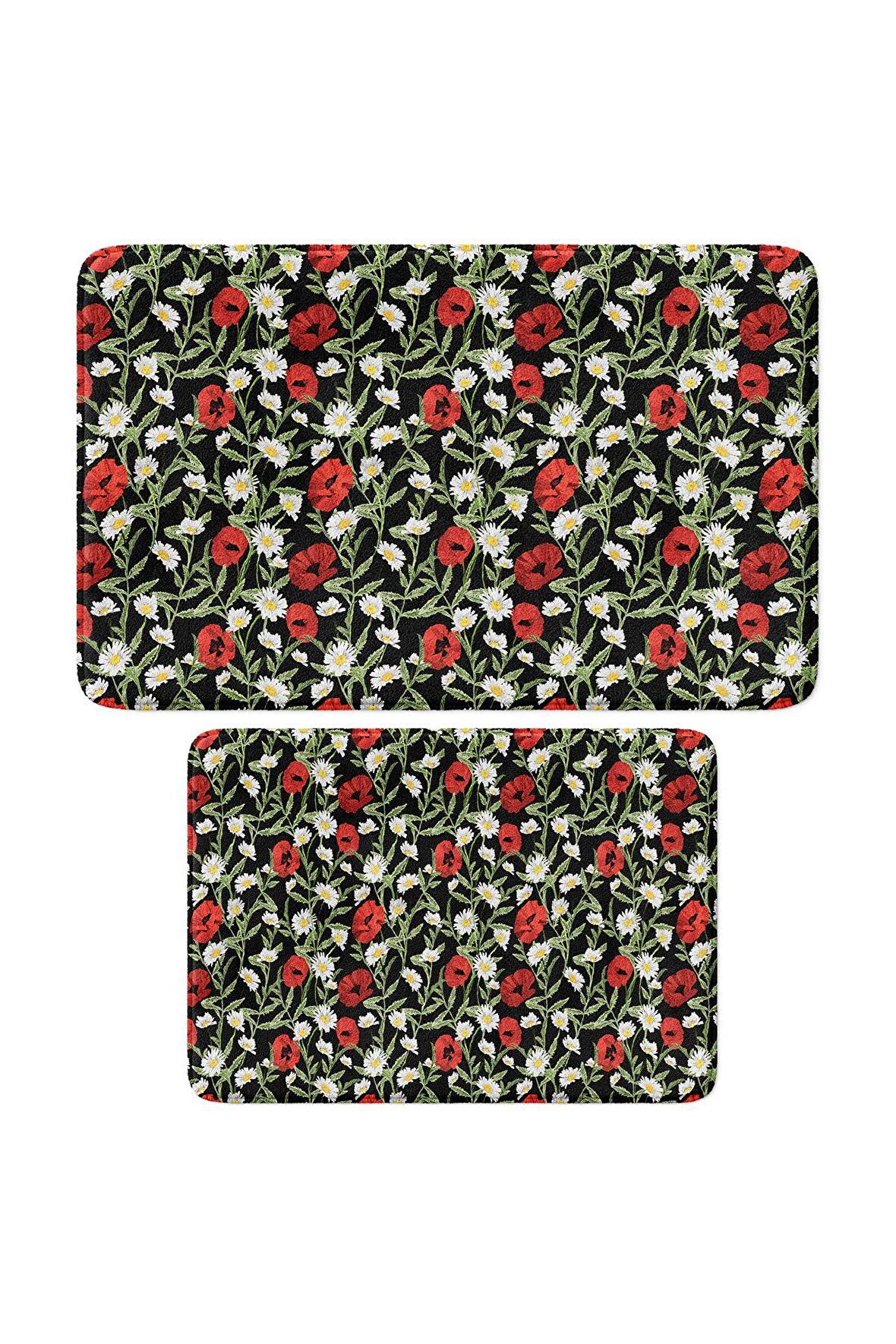 Monnhein 2'li Takım Banyo Paspası, Kaymaz Taban, Makinede Yıkanabilir, Banyo Halısı