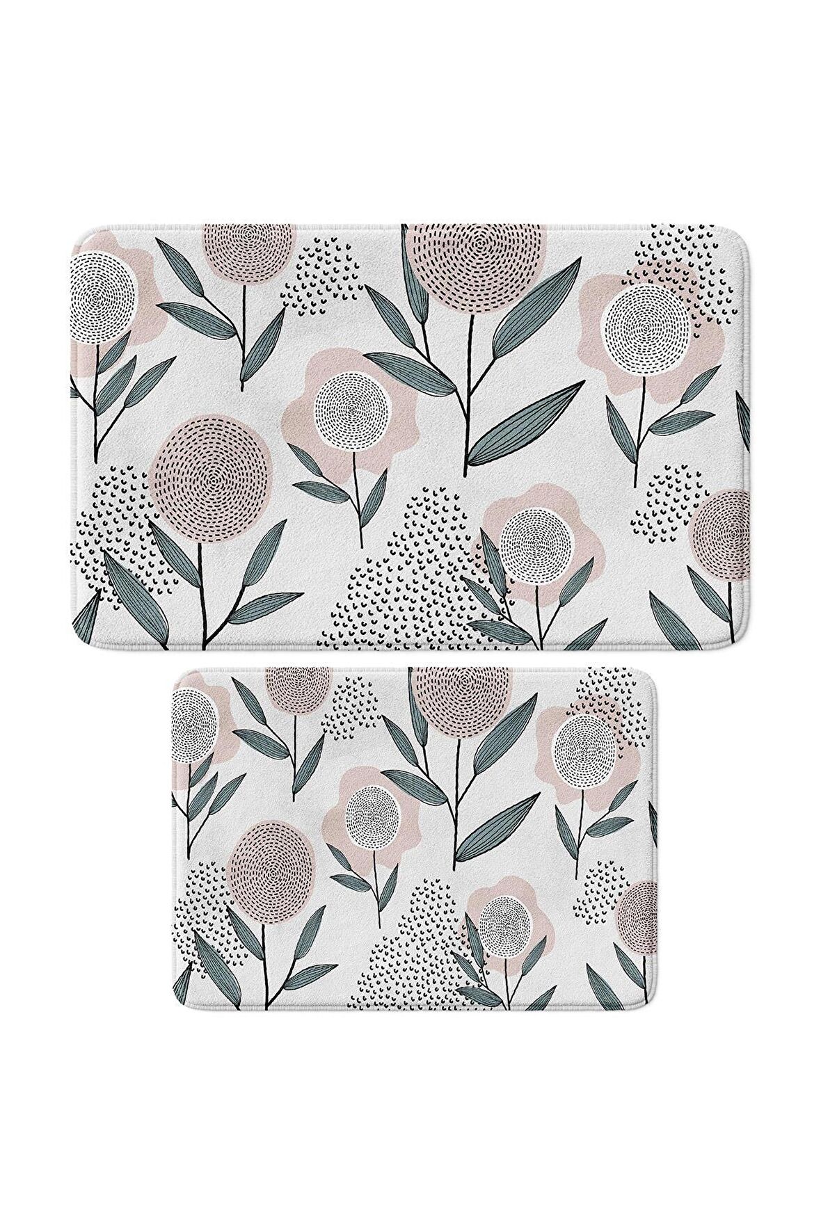 Monnhein 2'li Takım Banyo Paspası, Kaymaz Taban, Makinede Yıkanabilir, Banyo Halısı