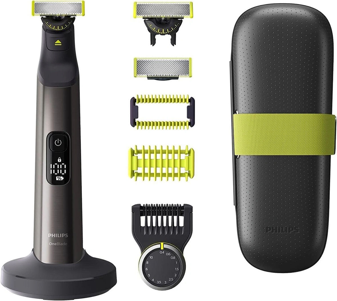 Philips OneBlade Pro 360 Sakal Biçme Makinesi, Erkek Tıraş Makinesi, Vücut Tıraş Makinesi, Yüz ve Vücut, 2 Bıçak 360, 14 Uzunluk, Vücut Adaptörü, Şarj Tabanı, Kılıf, QP6651/35, Siyah