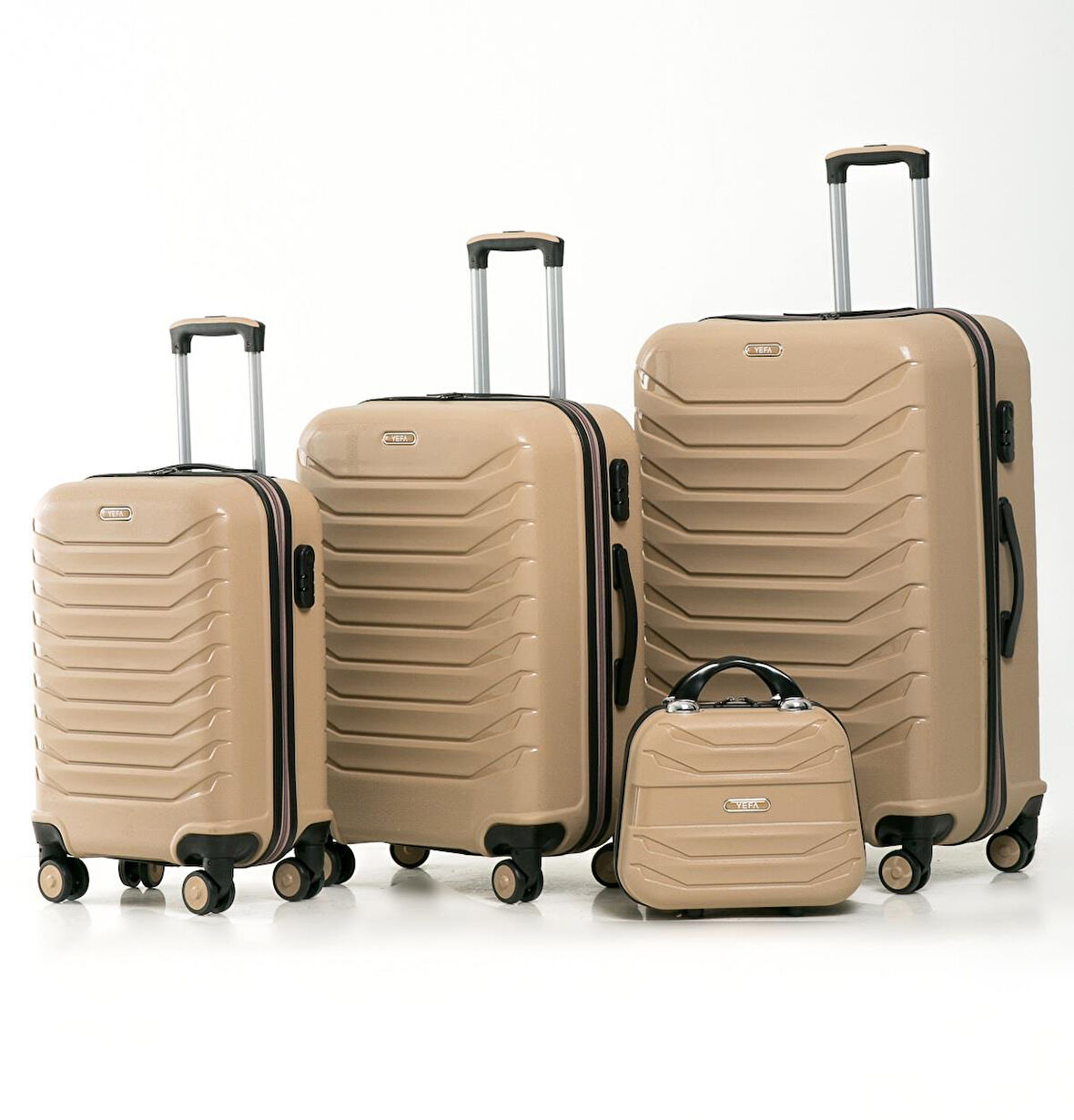 YEFA PP Polipropilen Kırılmaz Kabin & Orta & Büyük ve Makyaj Boy 4'lü Valiz Seti
