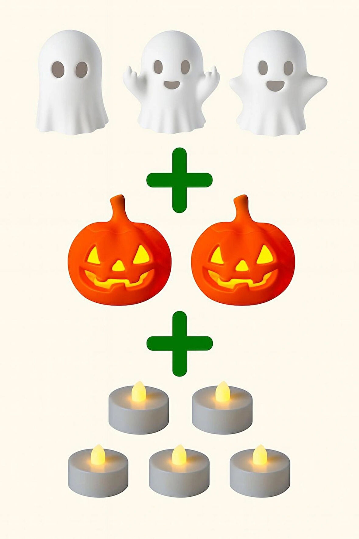 Halloween Seti (Hayalet + Kabak + LED Mum 10 Parça) Cadılar Bayramı Konsepti
