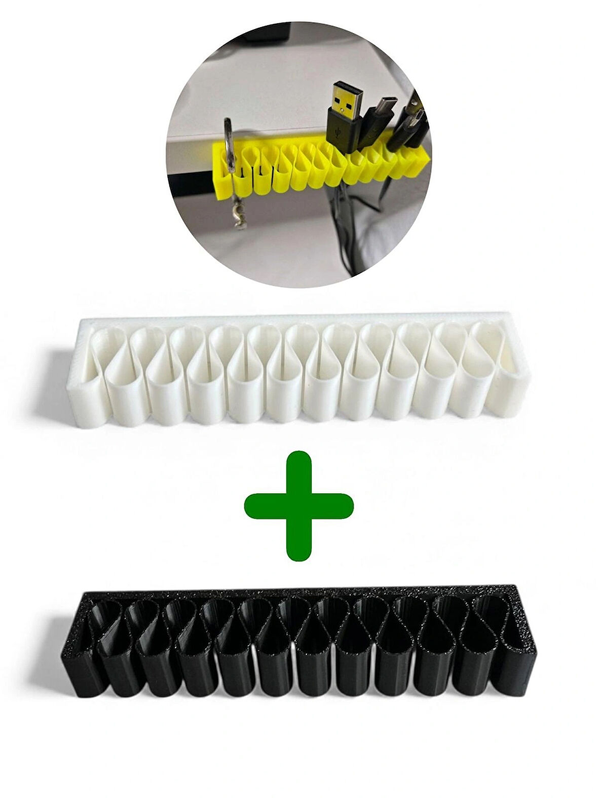 11 Kablo Kapasiteli Masa Kenarı Düzenleyici/Kablo Tutucu – 2’li Set (Siyah-Beyaz)