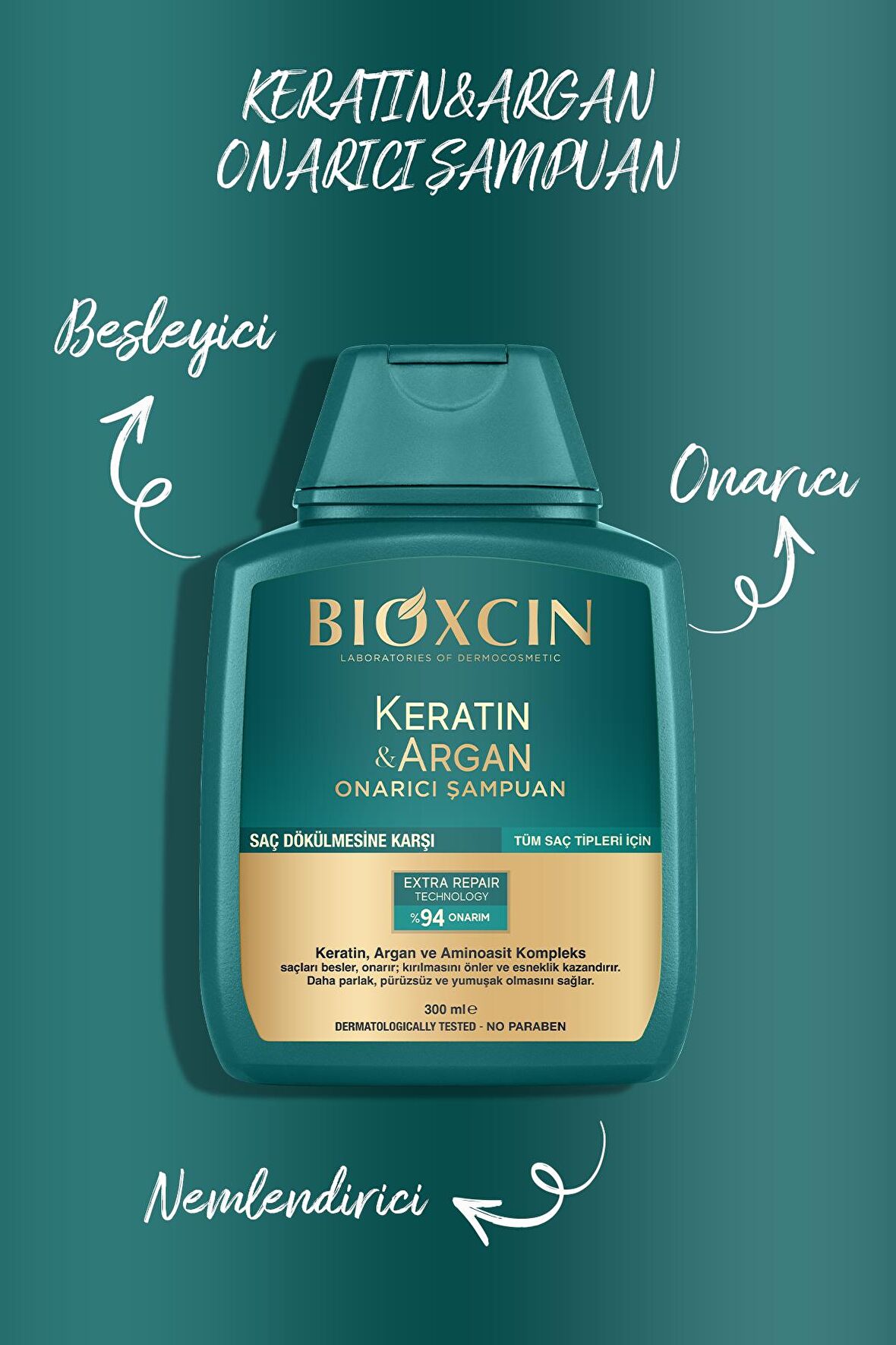 Bioxcin Keratin & Argan Onarıcı Şampuan 300ml + Bioxcin Kertin Argan Saç Bakım Kremi