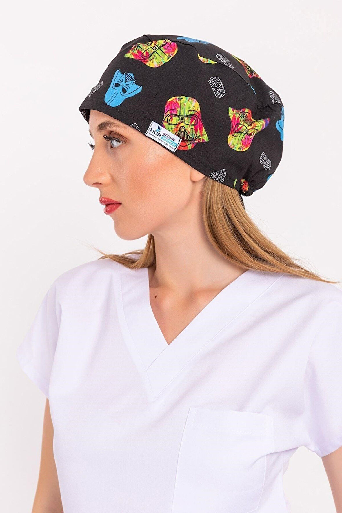 Unisex Renkli Star Wars Desenli Cerrahi Bone Hemşire Saç Bonesi