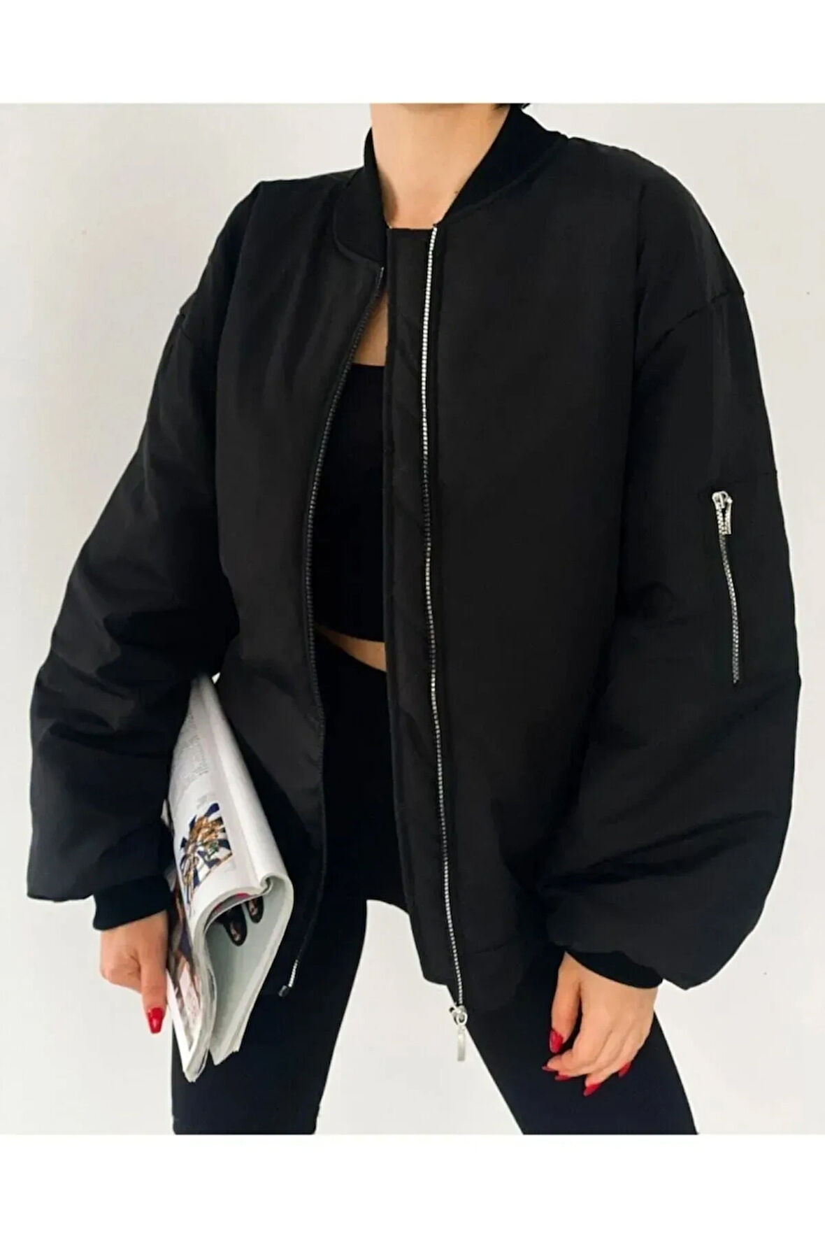 Siyah Unisex Bomber Ceket Astarlı Oversize Ceket 