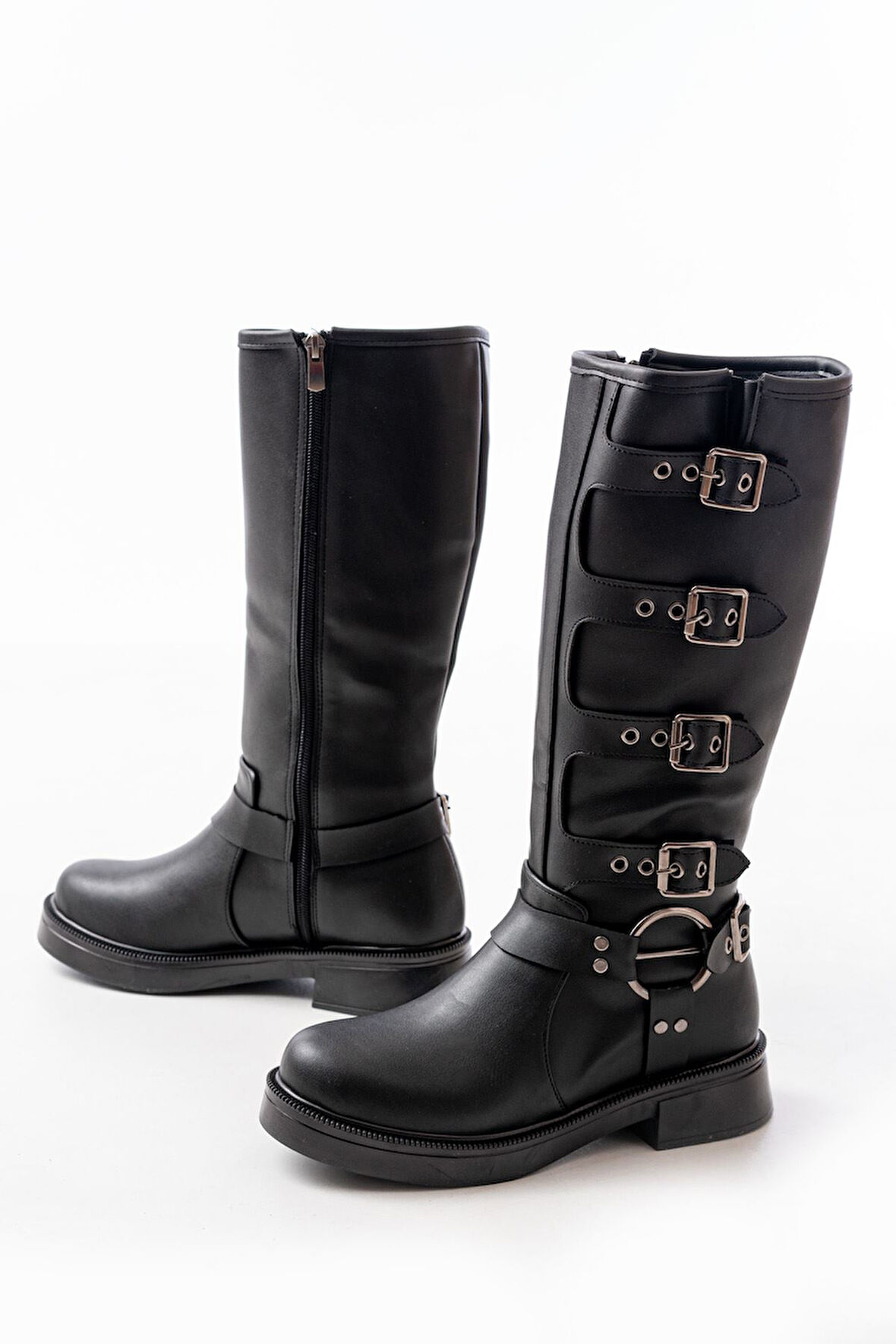 02-346 Siyah Düz Topuklu Günlük Kadın Binici Çizme