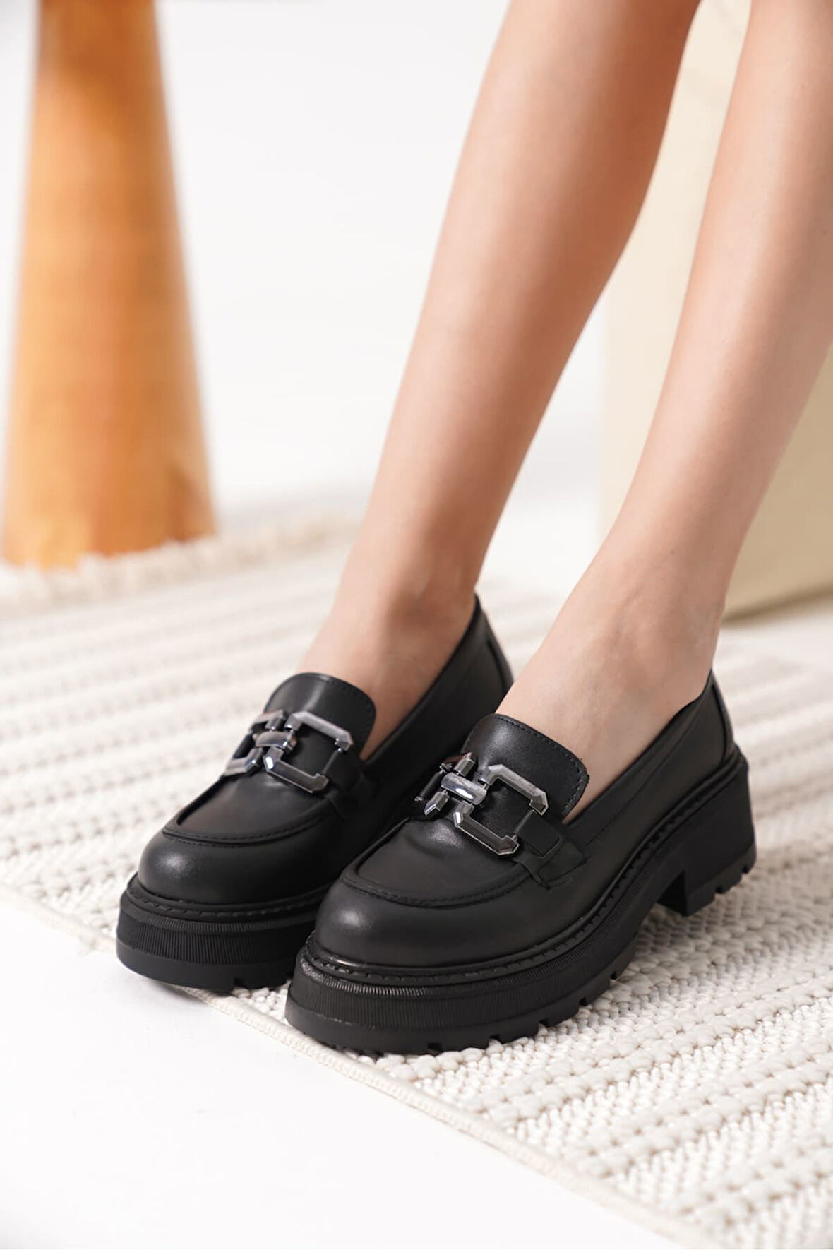 Terry Cilt Siyah Kadın Loafer