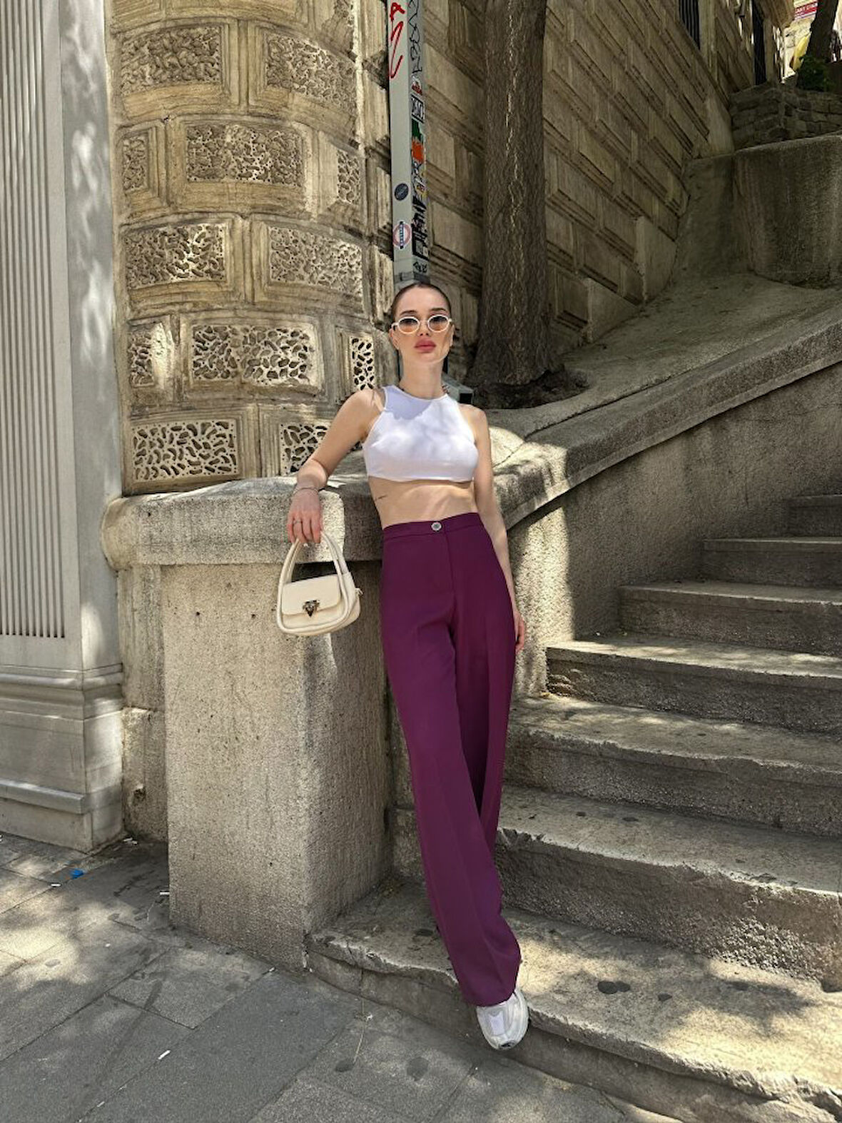 Yüksek Bel Palazzo Metal DüğmePantolon