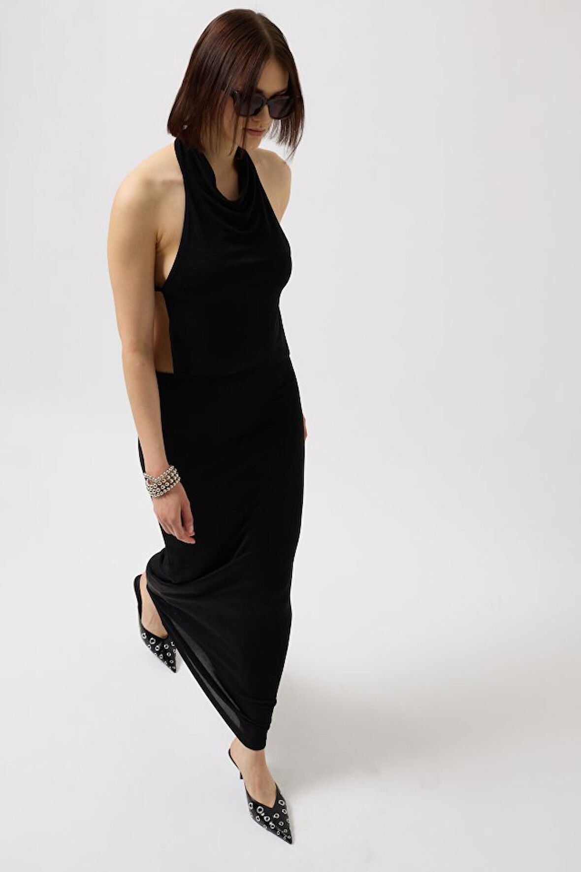 Parlak Kumaş Maxi Etek