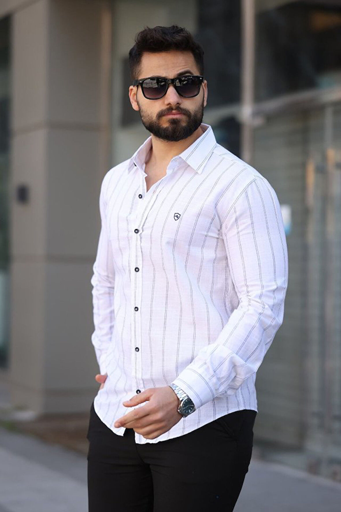 Erkek Pamuklu Çizgi Desenli Gömlek