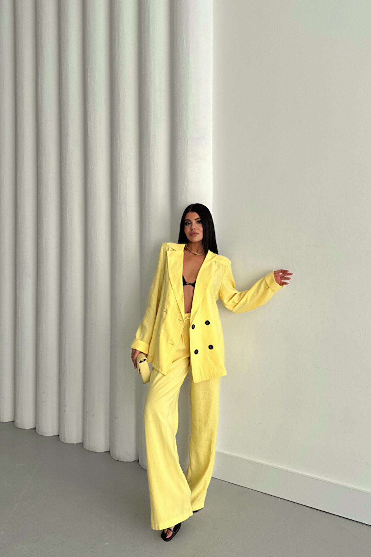 MODAL 4 DÜĞME ASTARSIZ CEKET - PANTOLON TAKIM - Sarı