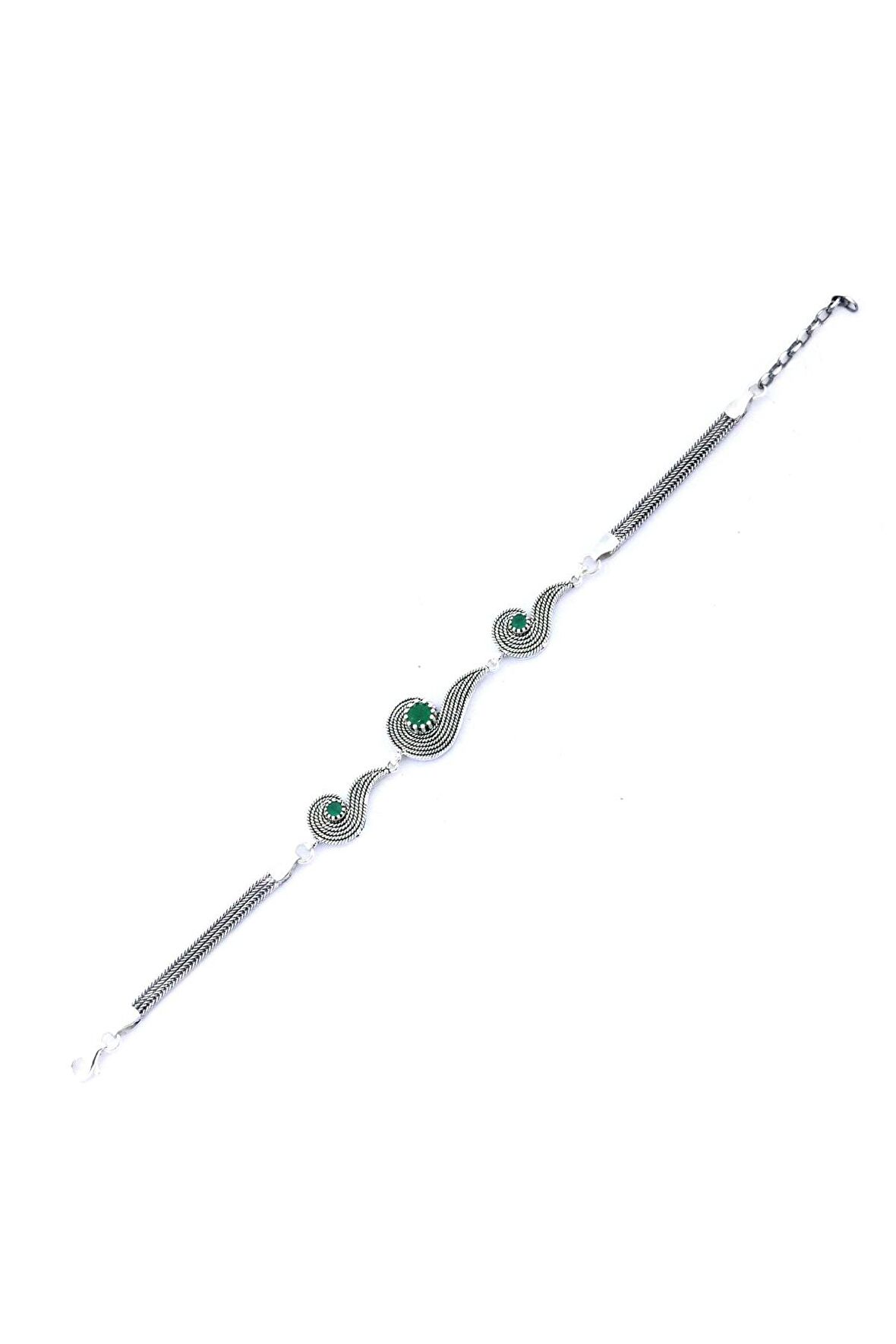 El Işi Oksitli Zümrüt Taşlı Telkari Bileklik