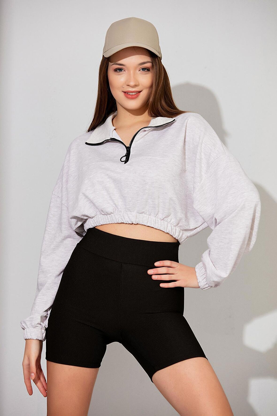 ALEXANDERGARDI FERMUARLI CROP SWEATSHİRT (B22-11000)