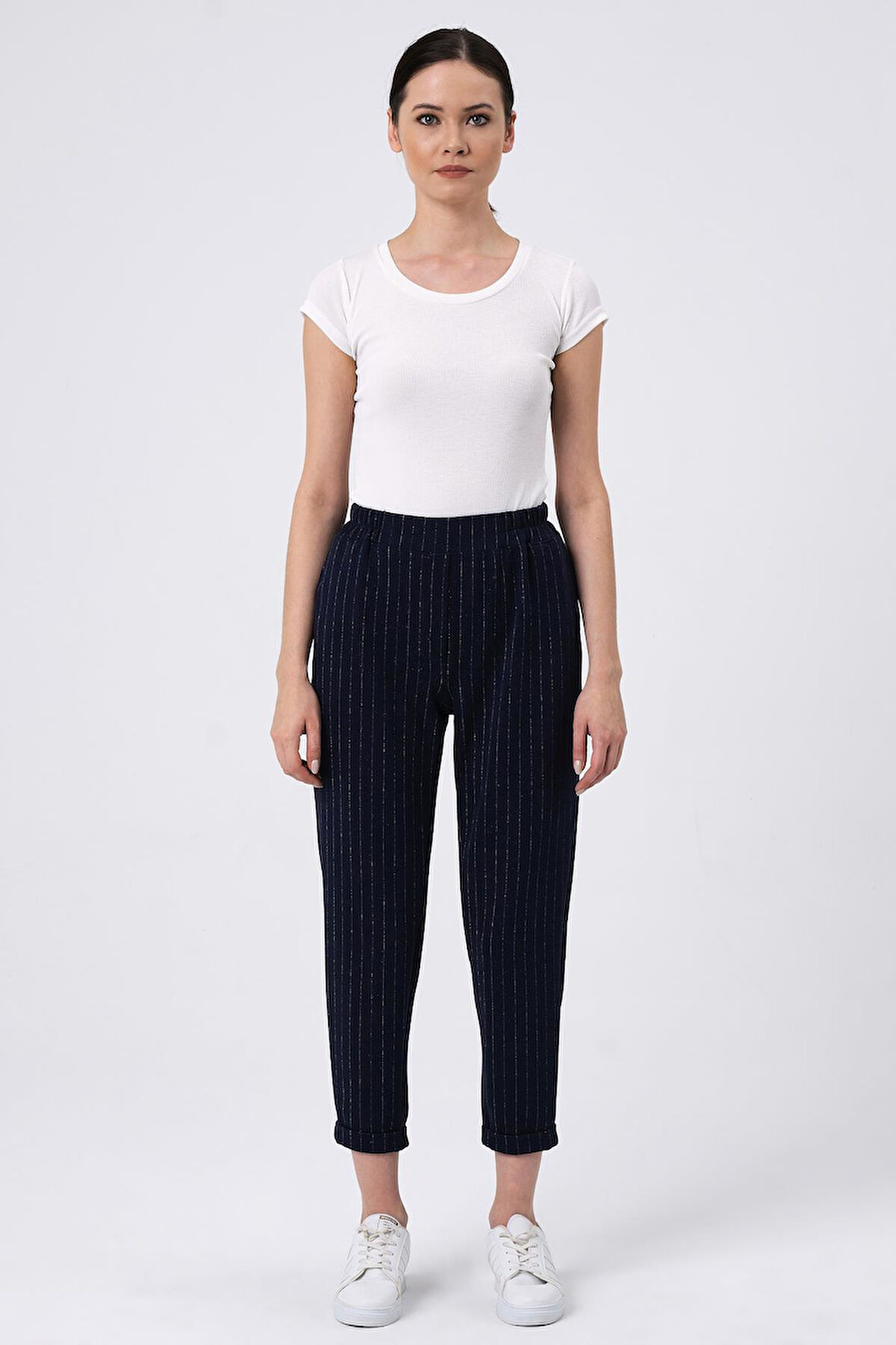 ALEXANDERGARDI BELİ LASTİKLİ ÇİZGİLİ PANTOLON (B22-136A)