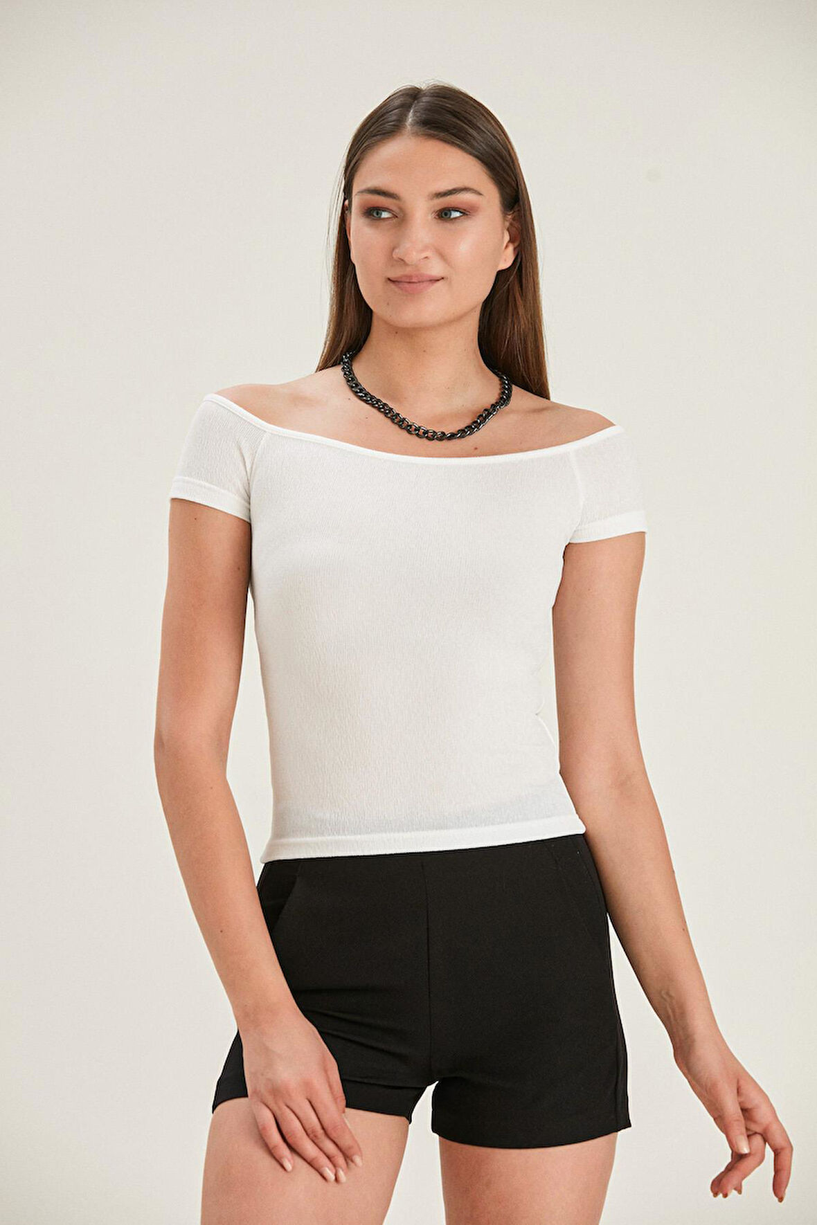 ALEXANDERGARDI CARMEN YAKA CROP T-SHİRT (B22-39100)