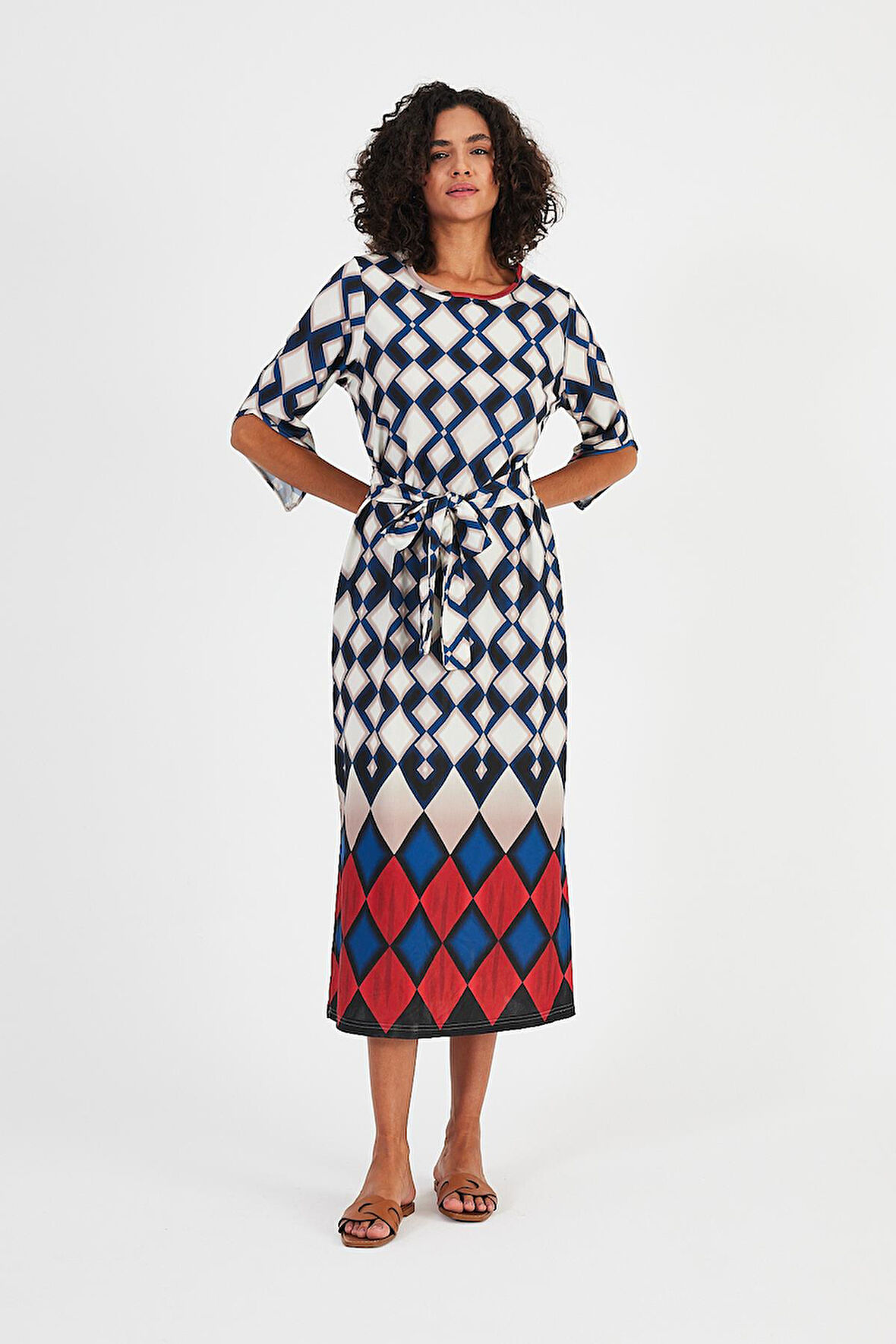 ALEXANDERGARDI LALE KOL BELİ KUŞAKLI ELBİSE (B22-484B)