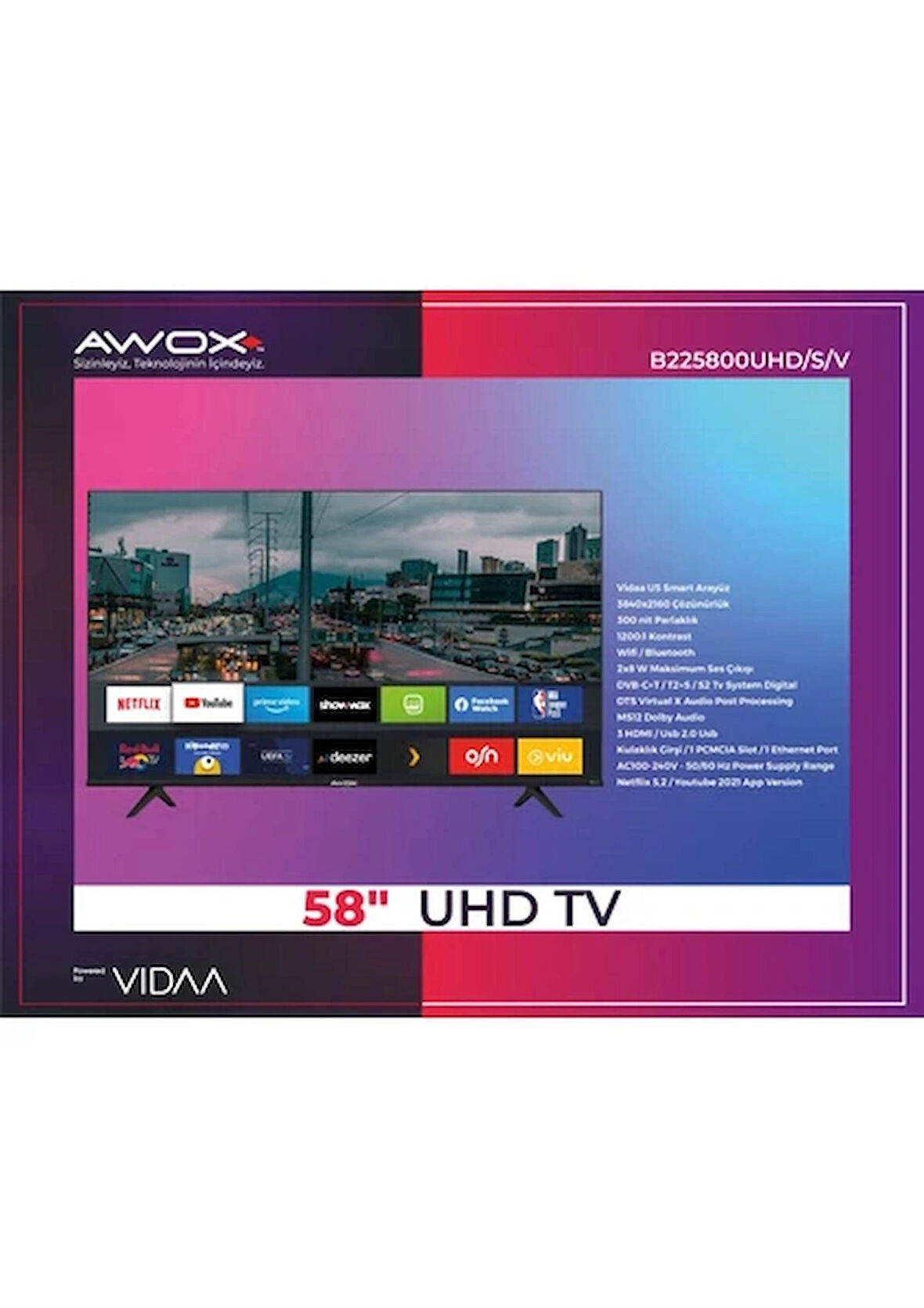 Awox B225800 4K Ultra HD 58" 147 Ekran Uydu Alıcılı Smart LED TV