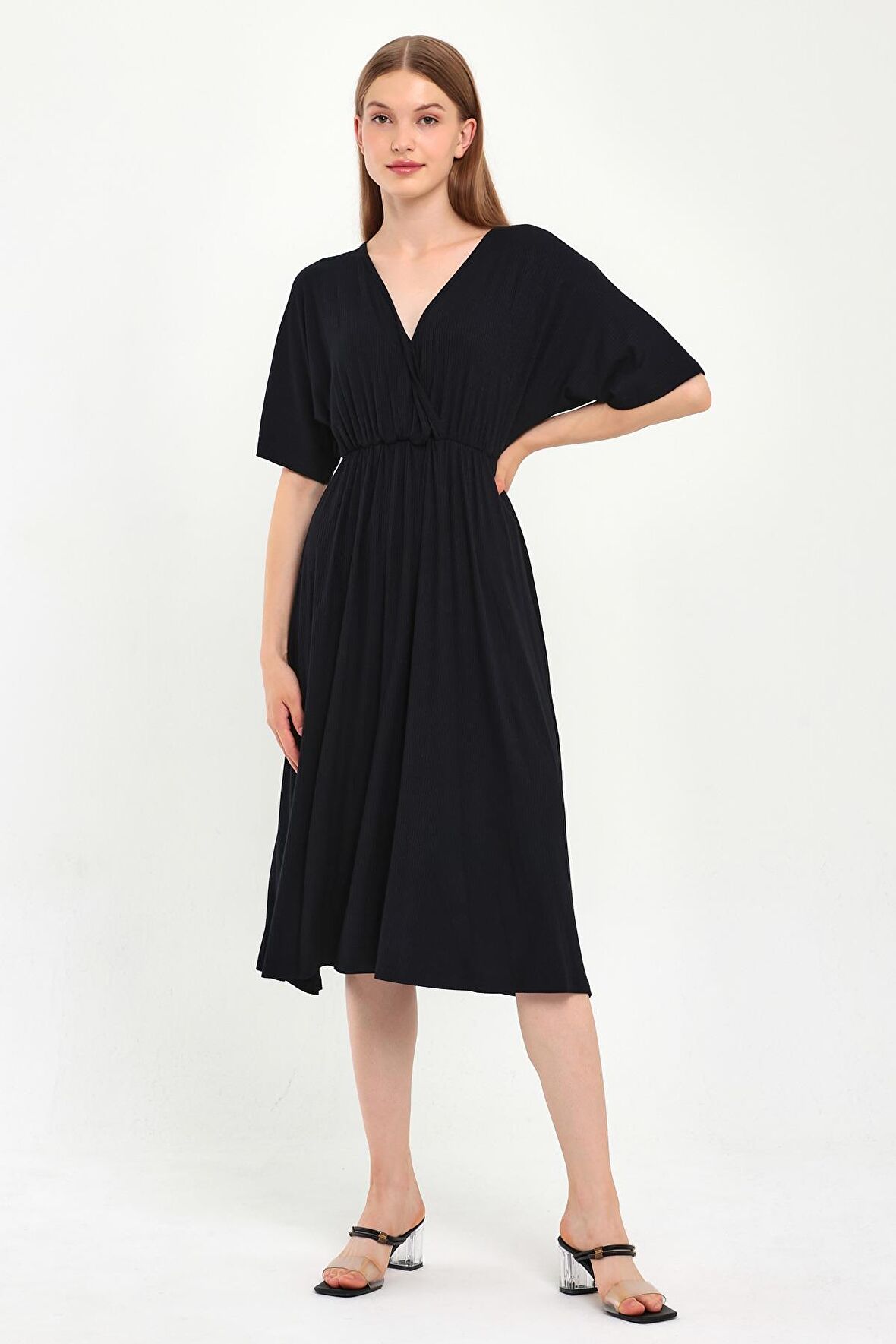 ALEXANDERGARDI KRUVAZE YAKA YANI YIRTMAÇLI ELBİSE (B23-00132)