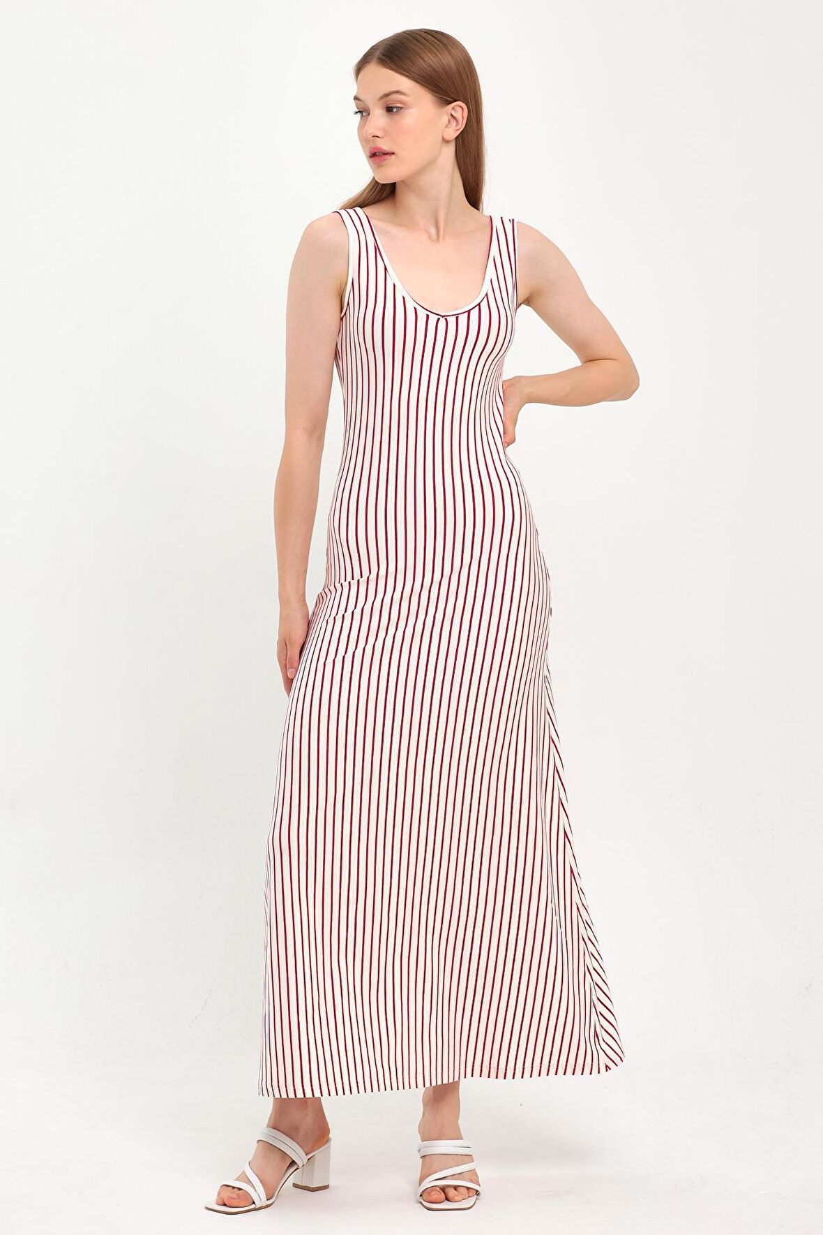 ALEXANDERGARDI KALIN ASKILI ÇİZGİLİ UZUN ELBİSE (B23-00153)