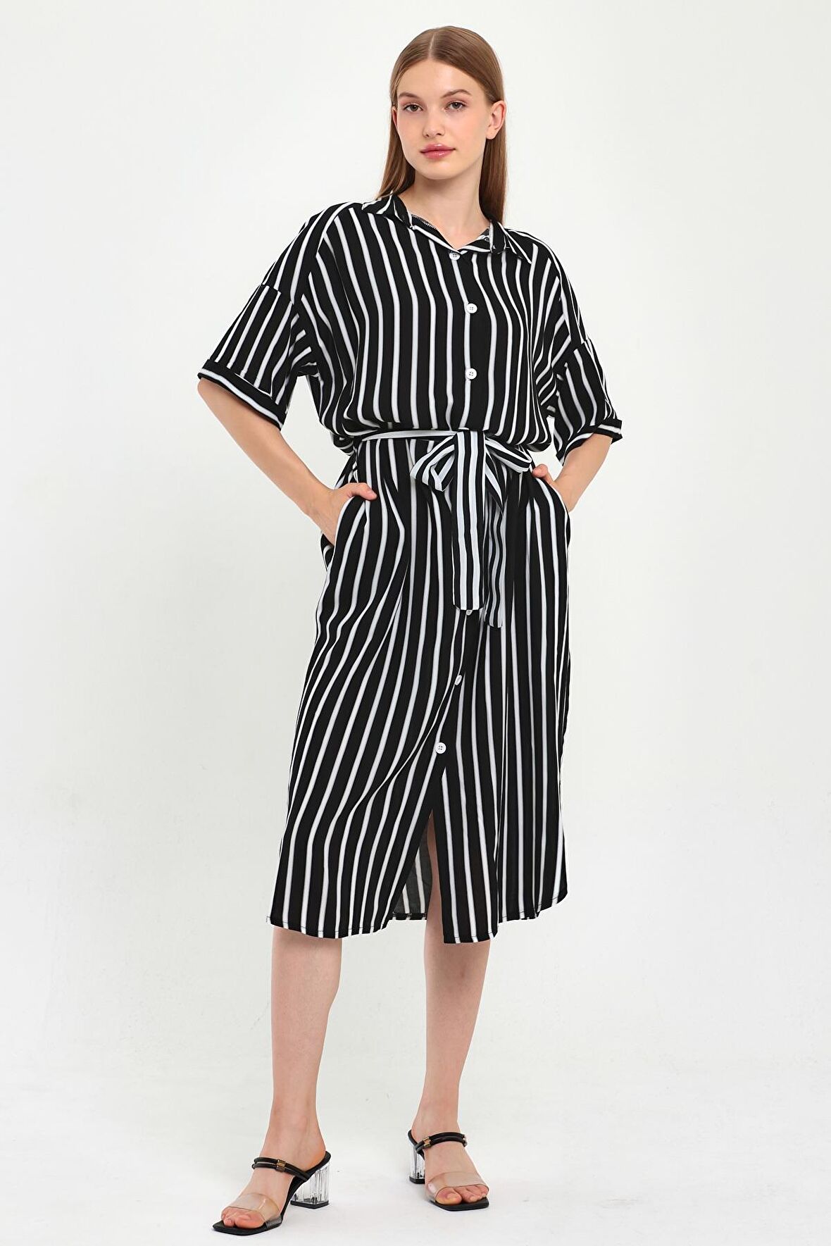 ALEXANDERGARDI KUŞAKLI GÖMLEK ELBİSE (B23-483A)