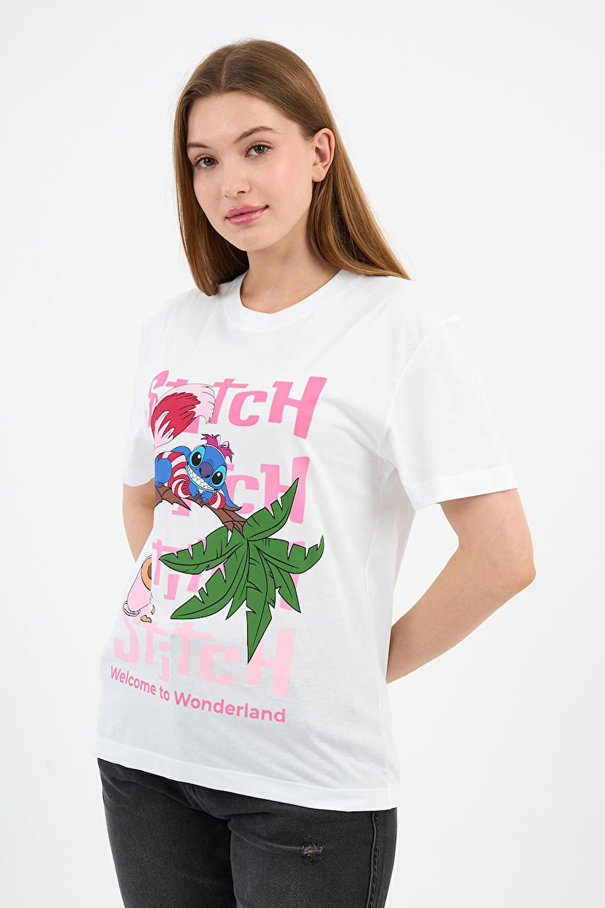 Bisiklet Yaka Baskılı Pamuklu T-shirt (B23-TS)